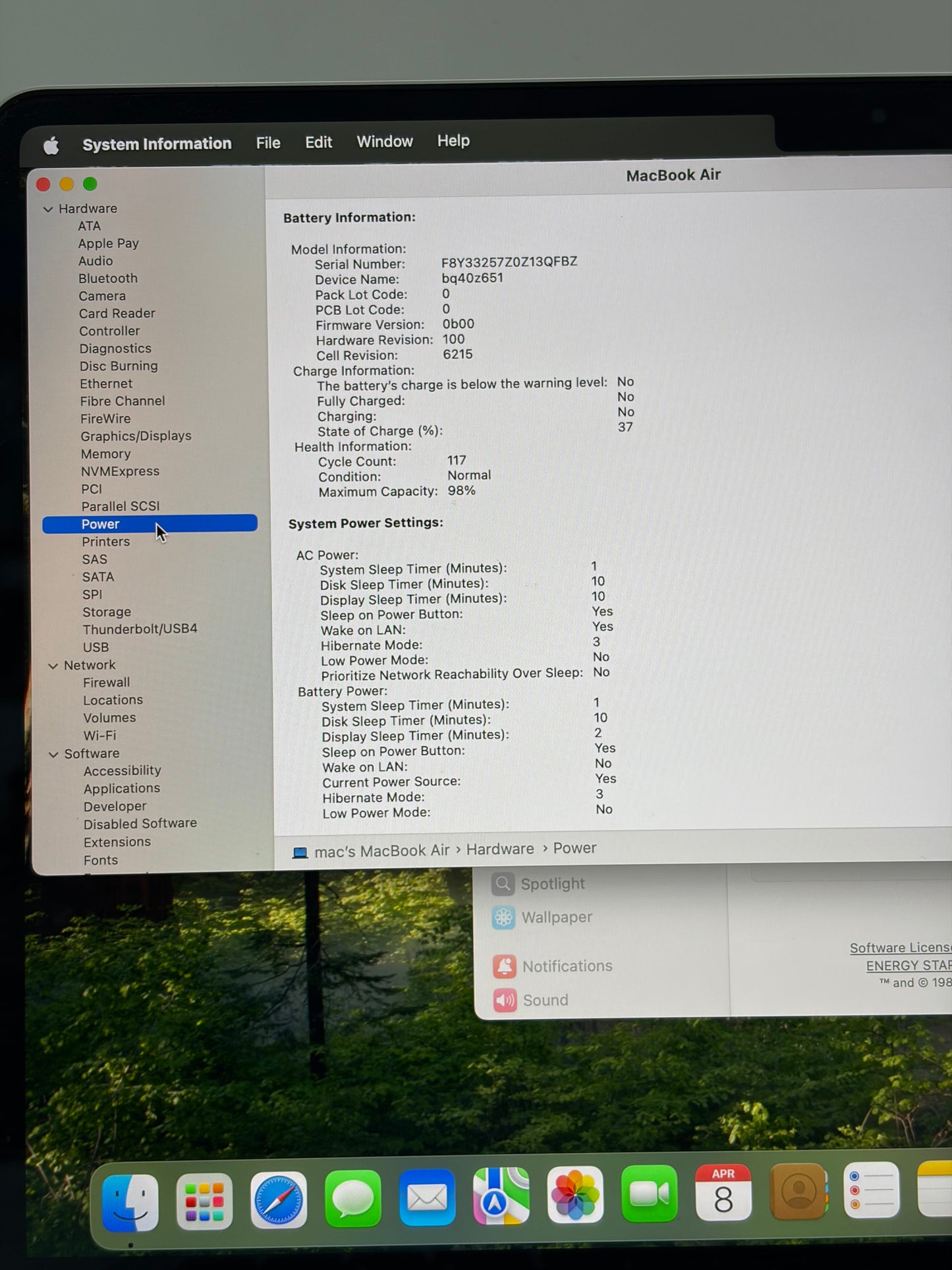 2022 Apple MacBook Air 13.3" M2 8C GPU A2681 16GB 256GB Silver 117 Cycle Count