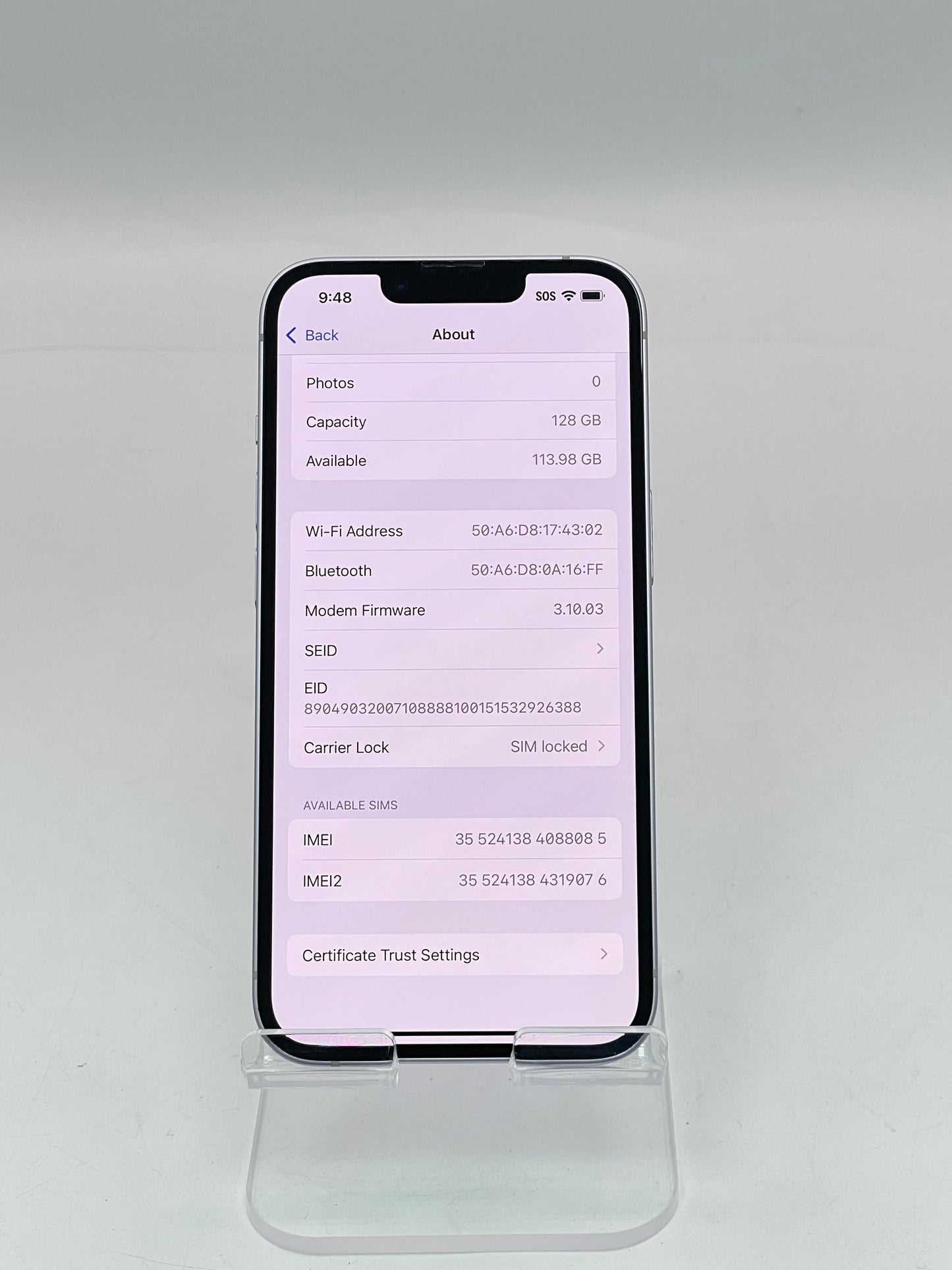 Apple iPhone 14 A2649 128GB Purple Spectrum Only MPUX3LL/A