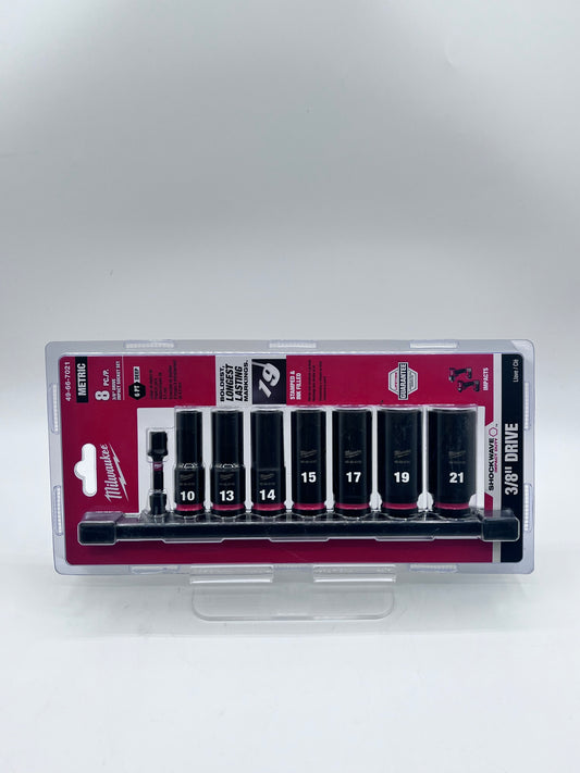 Milwaukee 49-66-7021 SHOCKWAVE 3/8 in. Metric Deep Socket Set 8-Piece