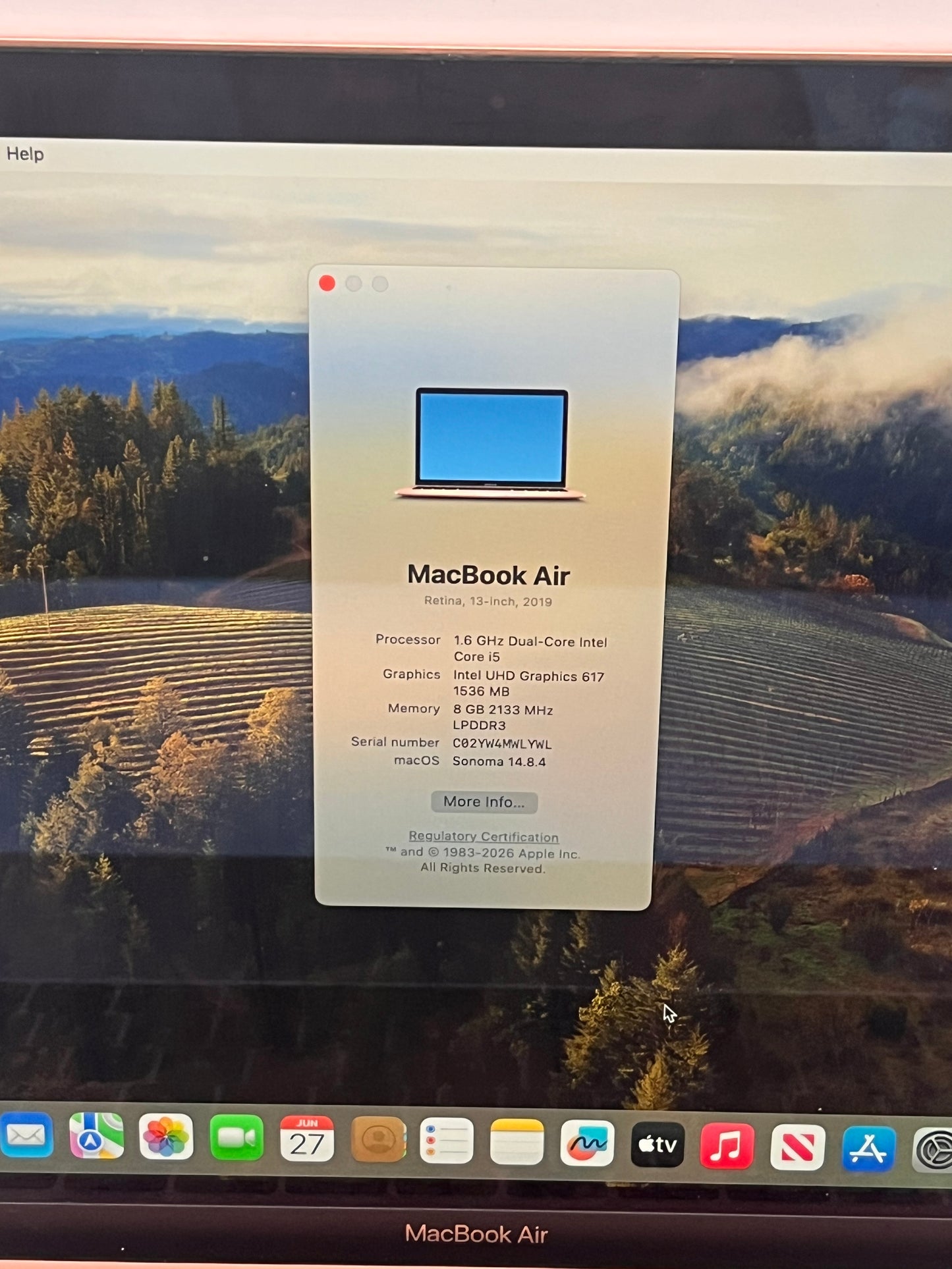 2019 Apple MacBook Air 13.3" i5 1.6GHz 8GB RAM 128GB SSD Rose Gold A1932 77 Cycle Count