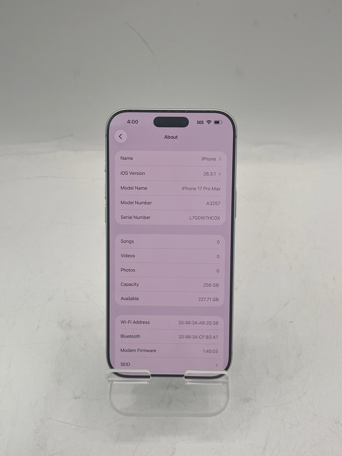 Spectrum Apple iPhone 17 Pro Max MFXG4LL/A A3257 256GB  - Silver 100% BH