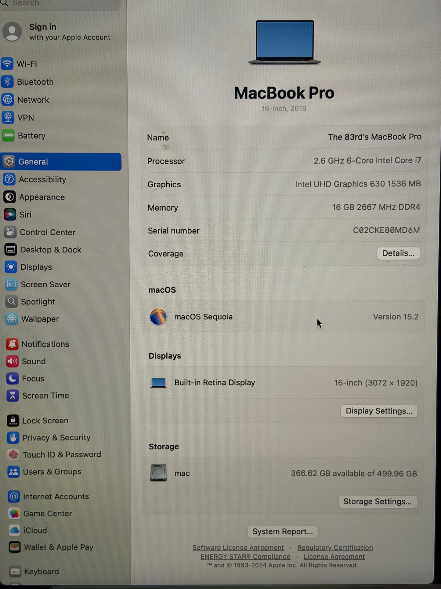 2019 Apple MacBook Pro 16" A2141 2.6GHz Intel Core i7 16GB RAM 512GB SSD Laptop