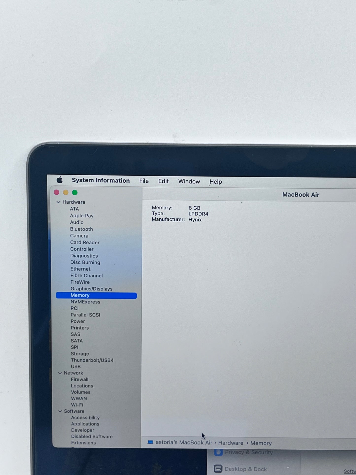 2020 Apple MacBook Air 13" M1 A2337 8GB 256GB - Space Gray Bad Battery