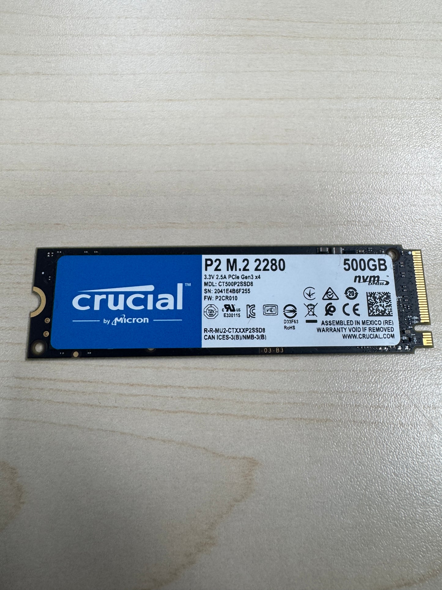 Crucial P2 500GB M.2 2280 NVMe PCIe 3.0 x4 Internal SSD CT500P2SSD8