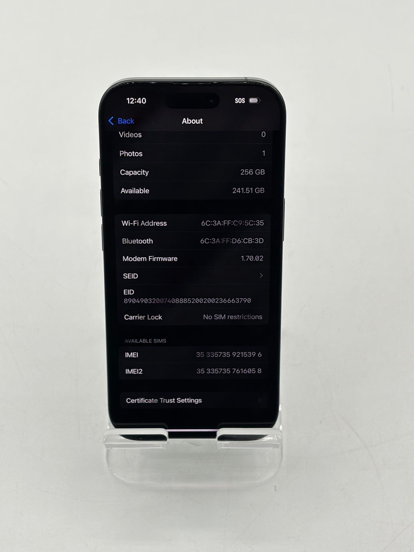 Unlocked Apple iPhone 16 Pro 6.1" 256GB A3083 MYMG3LL/A Black 89% Battery Health