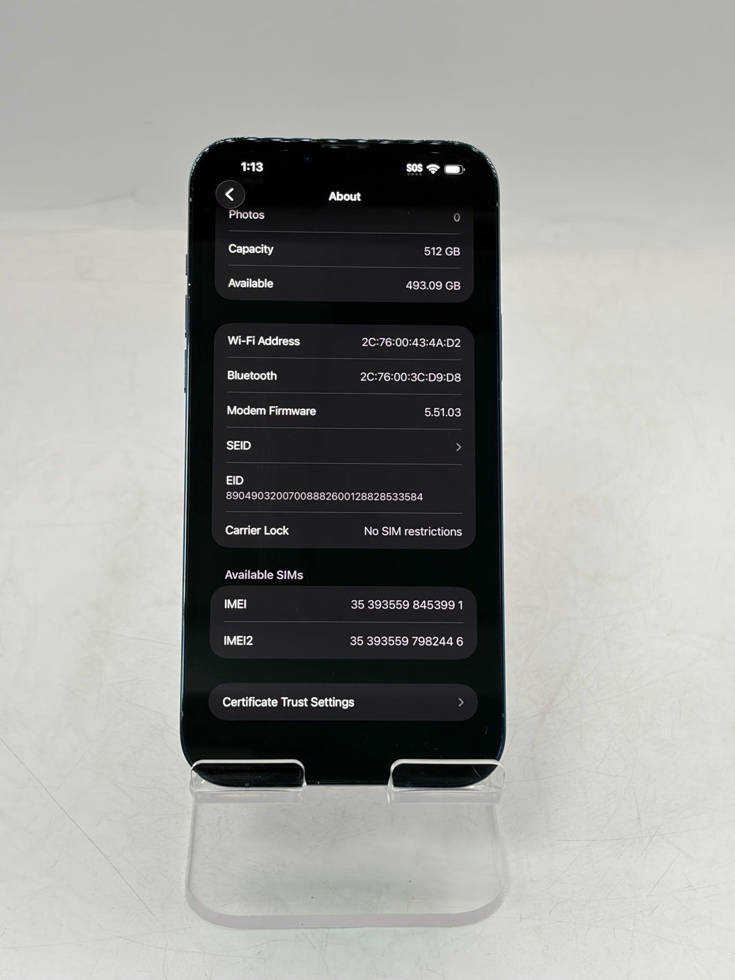 Unlocked Apple iPhone 13 Pro Max 512GB A2484 NLFE3LL/A Blue 86% Battery READ