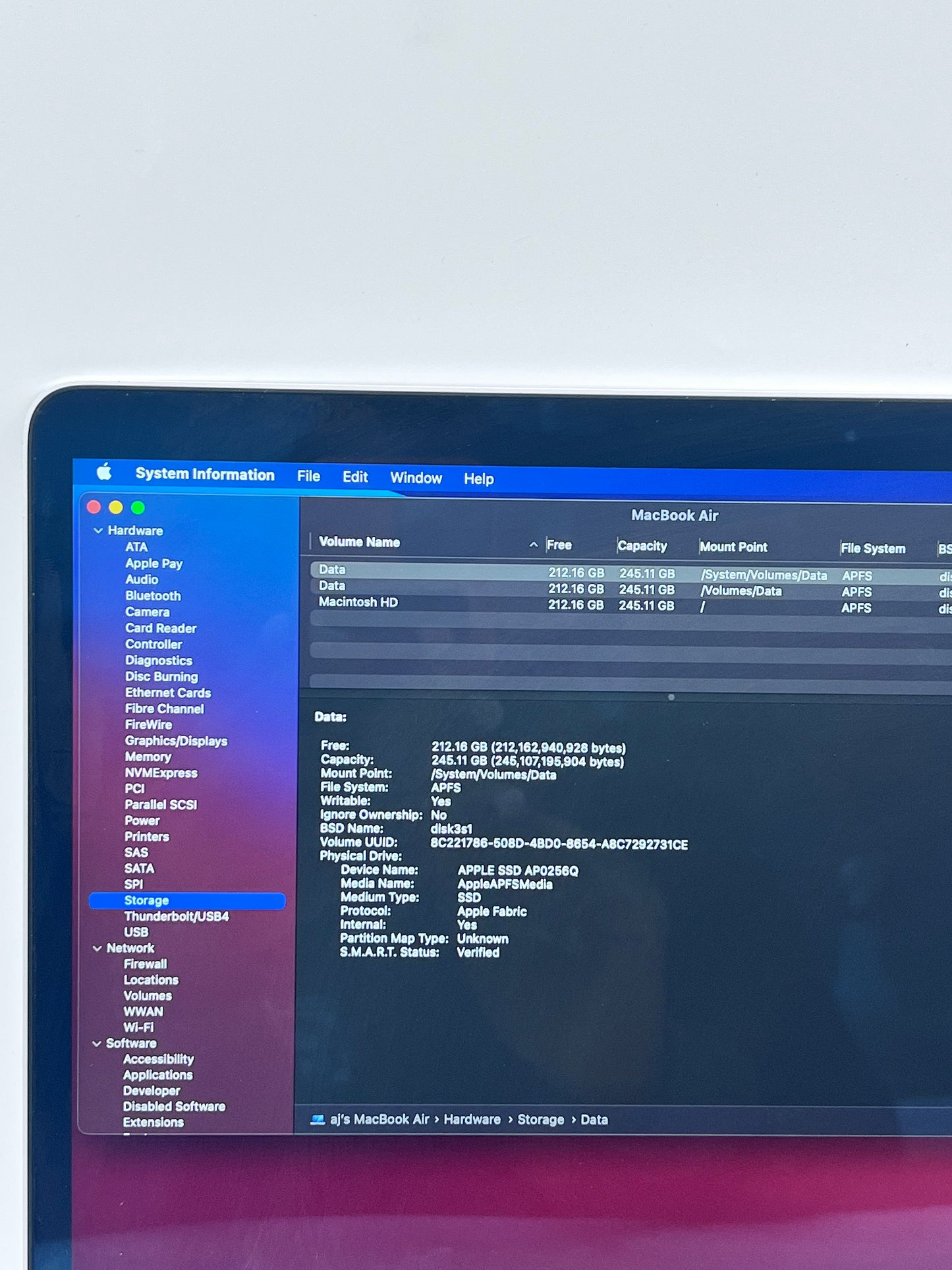 2020 Apple MacBook Air 13.3" M1 7C 8GB 256GB A2337 REMOTELY MANAGED 45 CC
