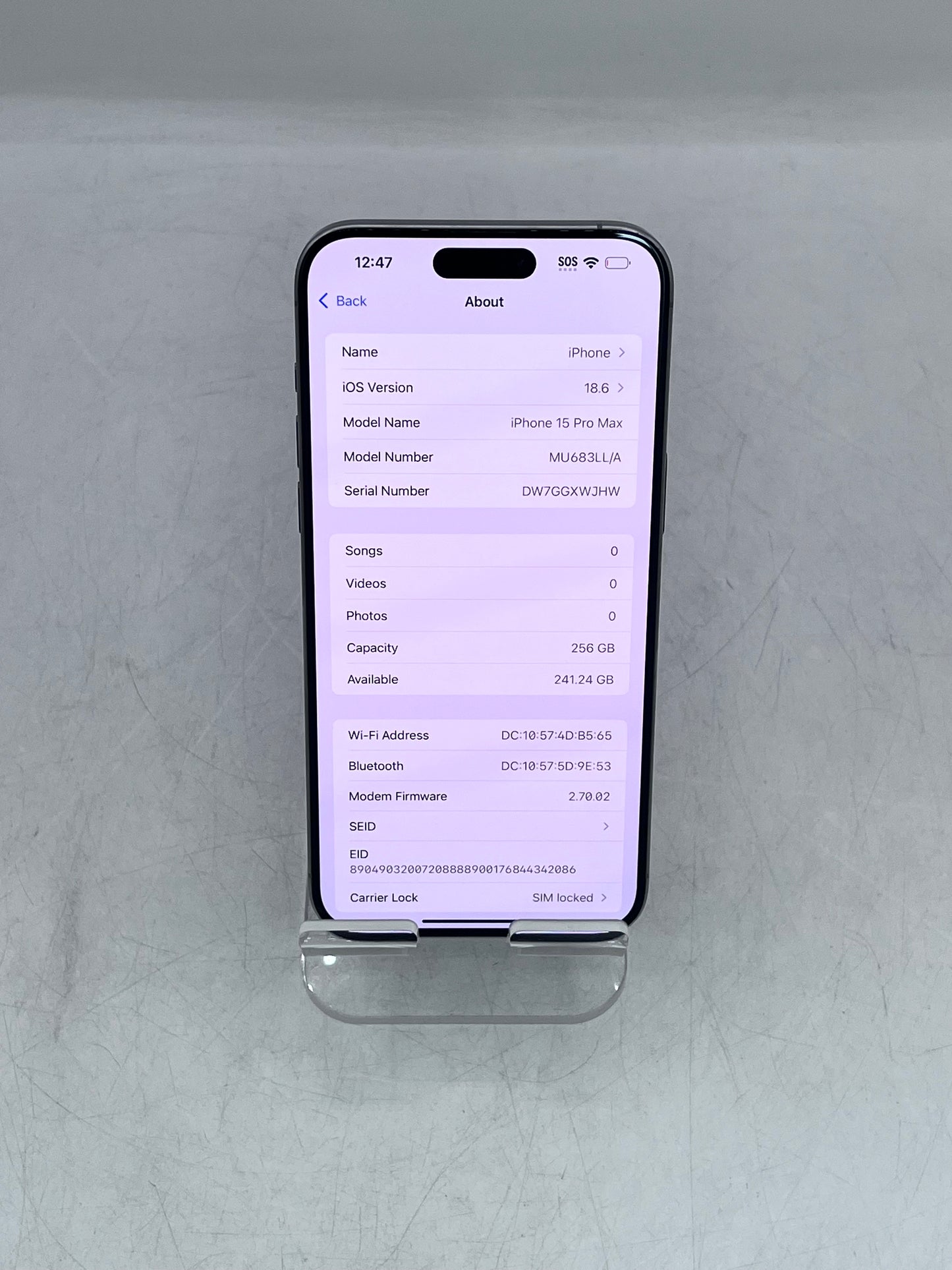WIFI ONLY Apple iPhone 15 Pro Max MU683LL/A A2849 256GB 8 GB - White