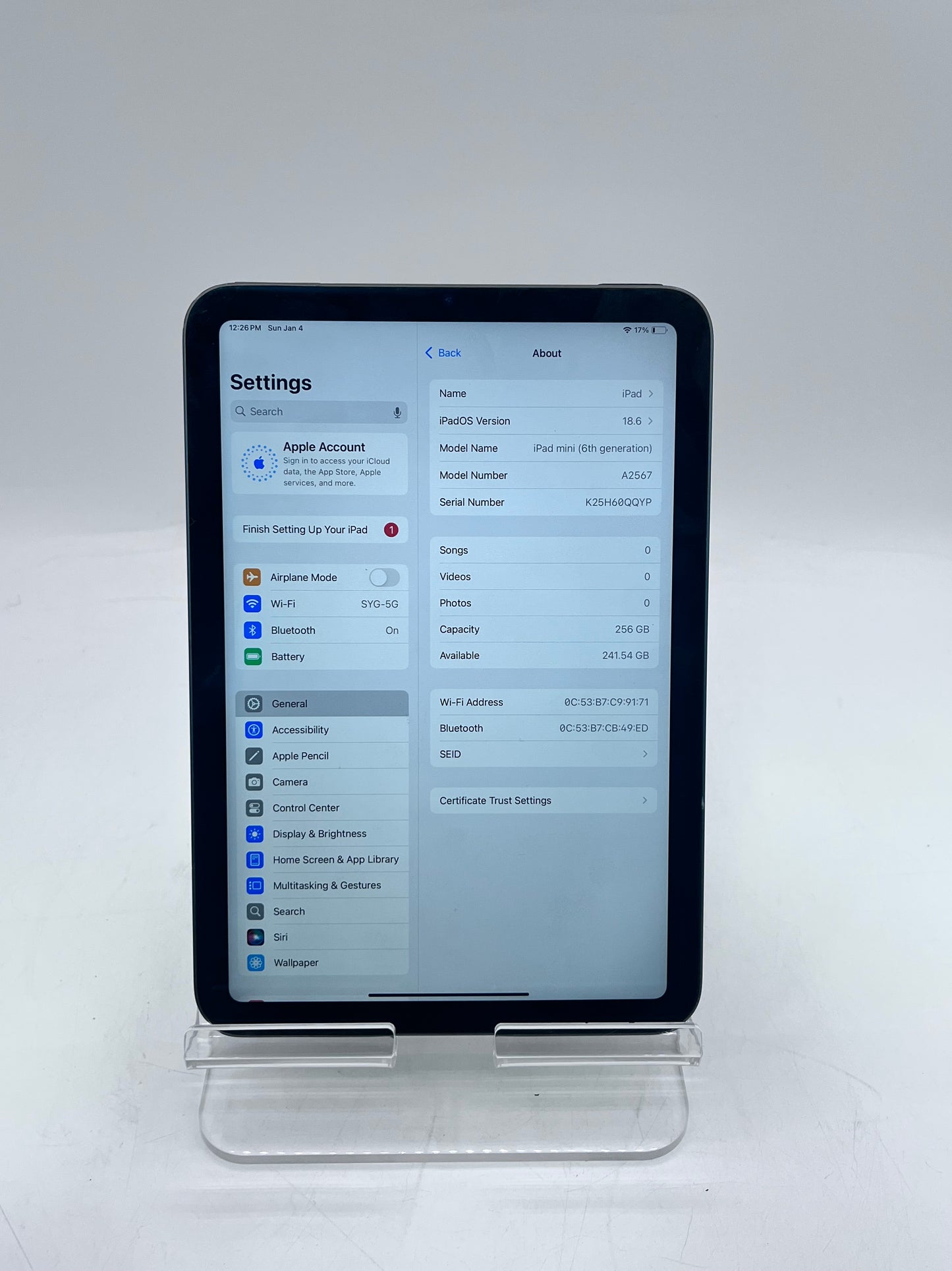 WiFi Only Apple iPad Mini 6th Gen 256GB A2567 MK7T3LL/A Space Gray