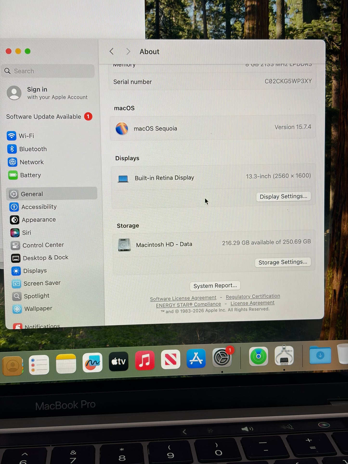 2020 Apple MacBook Pro 13" A2289 Core i5 @ 1.4GHZ 8GB 256GB SG 256 CYCLE COUNT