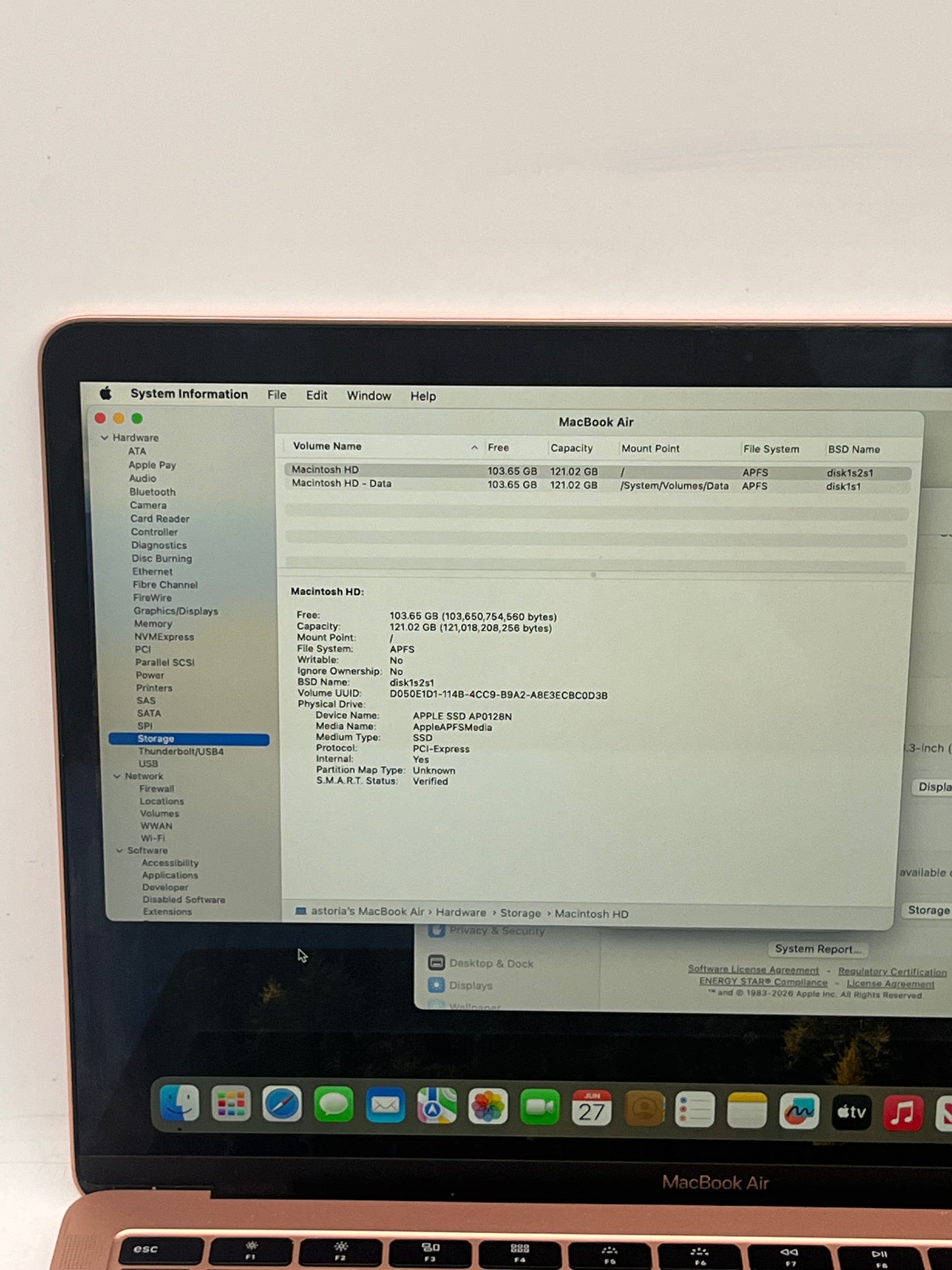 2019 Apple MacBook Air 13.3" i5 1.6GHz 8GB RAM 128GB SSD Rose Gold A1932 77 Cycle Count