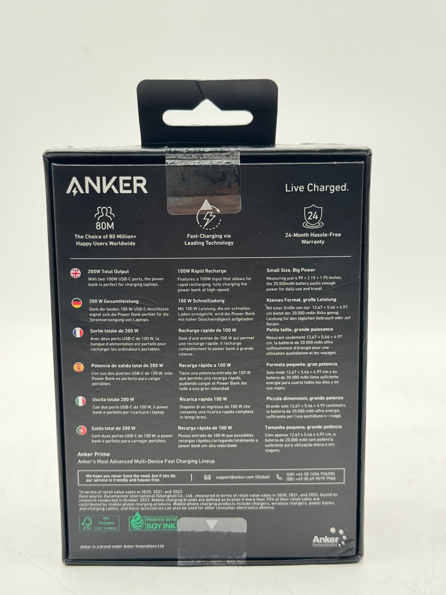 Anker Prime Power Bank 20000mAh 200W USB-C Portable Charger 3-Ports Battery Pack