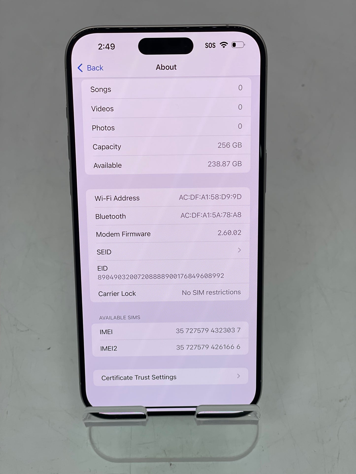 Unlocked Apple iPhone 15 Pro Max - 256GB A2849 NU673LL/A - White