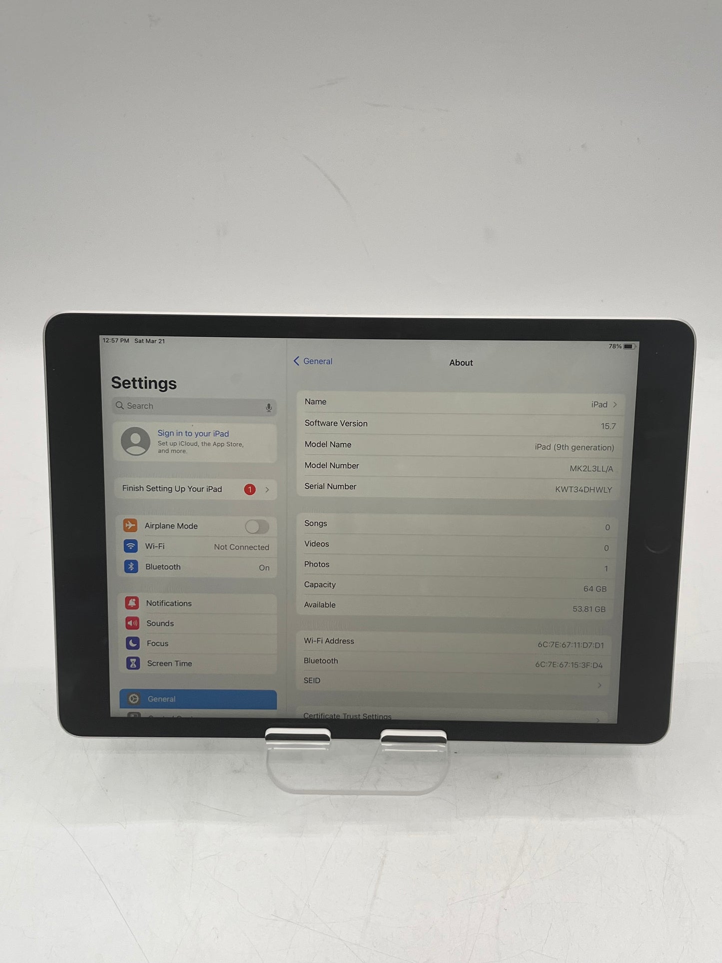 Apple iPad (9th Gen) A2602 MK2L3LL/A (2021) 64GB  - Space Gray