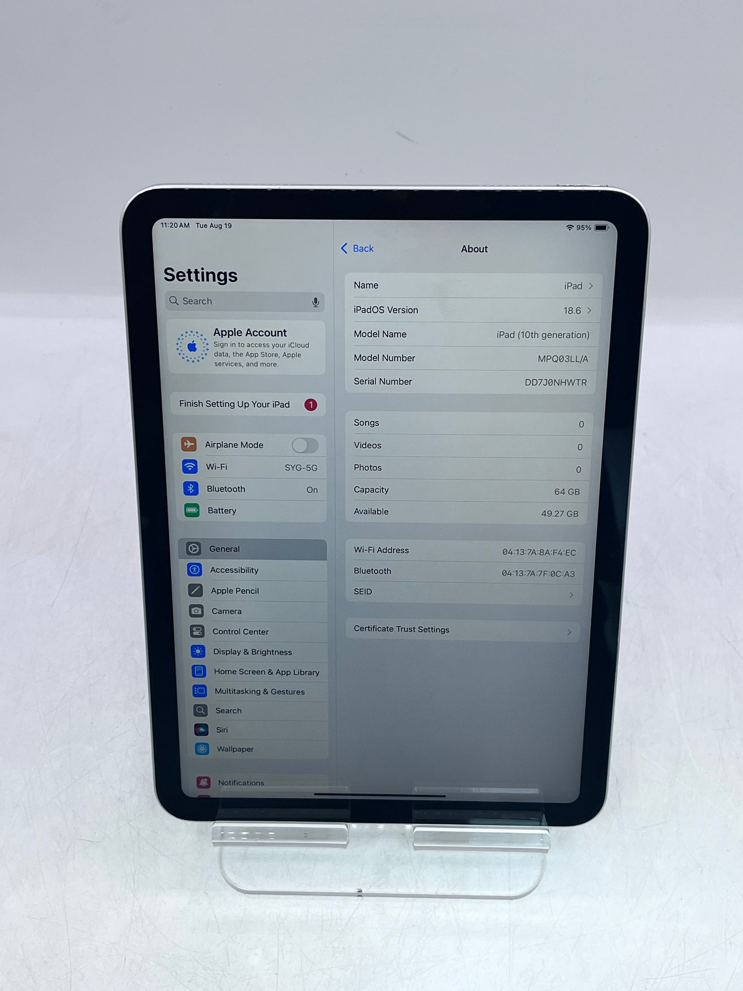 Apple iPad (10th Gen) A2696 MPQ03LL/A 4GB 64GB - Silver