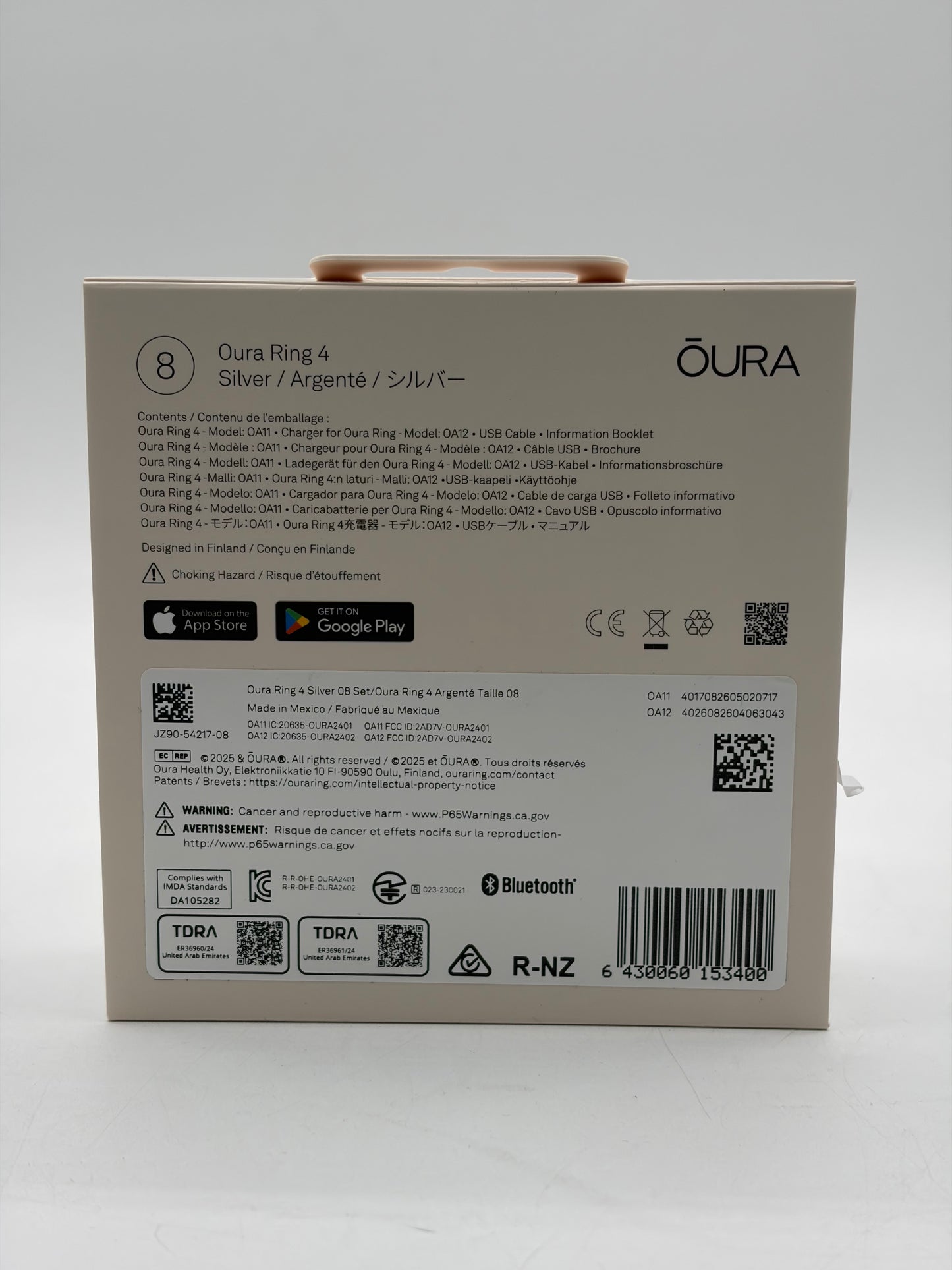 Oura Ring 4 Smart Activity Tracker - Size 8 - (JZ90-54217-08) - Silver