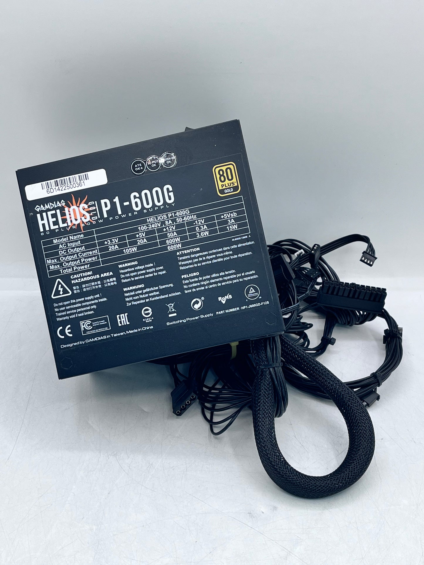 GAMDIAS HELIOS P1-600G 80+ GOLD 600W ATX DESKTOP PC Power Supply PSU