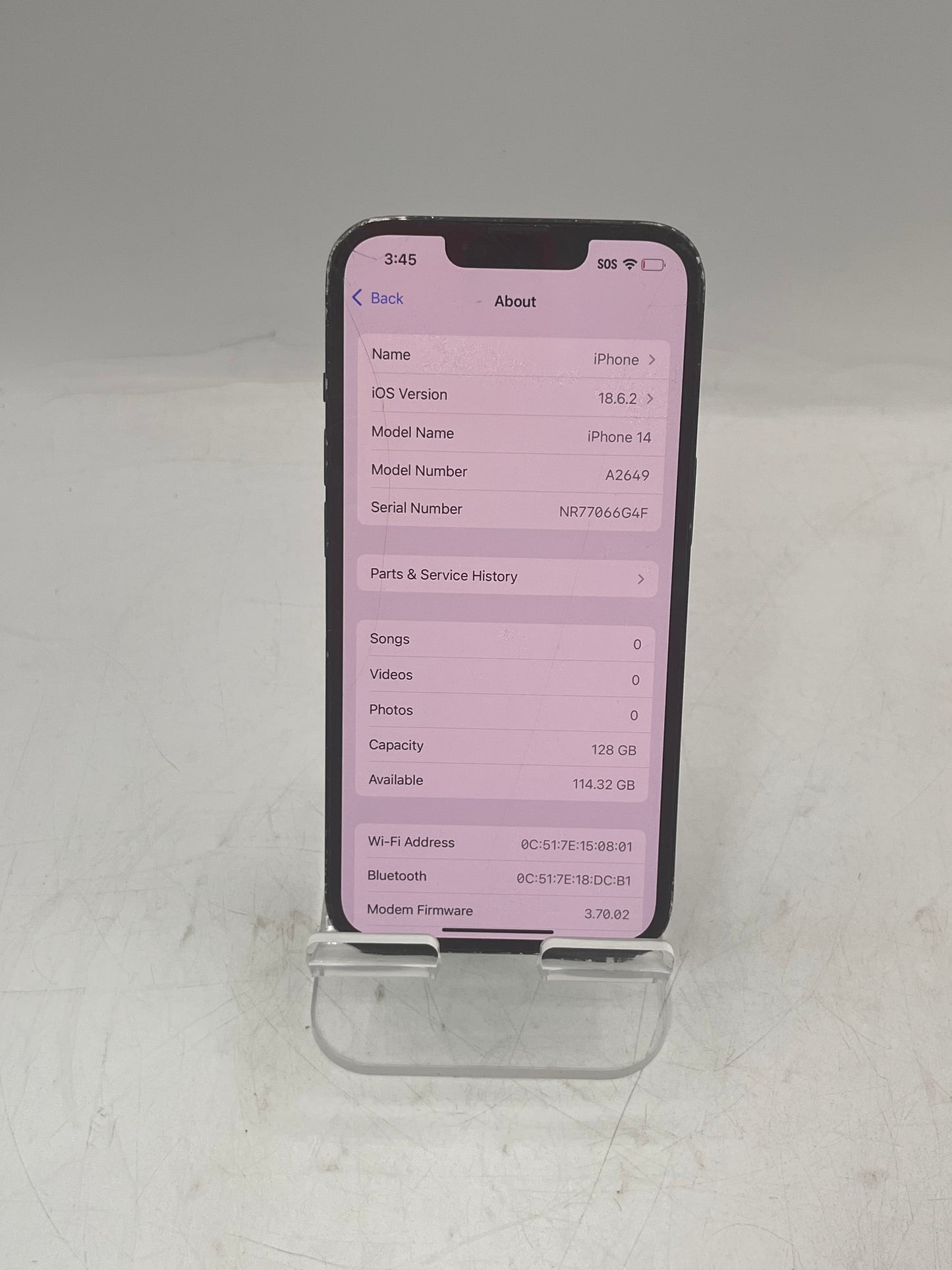 Verizon Apple iPhone 14 128GB A2649 MPUA3LL/A Black - Broken