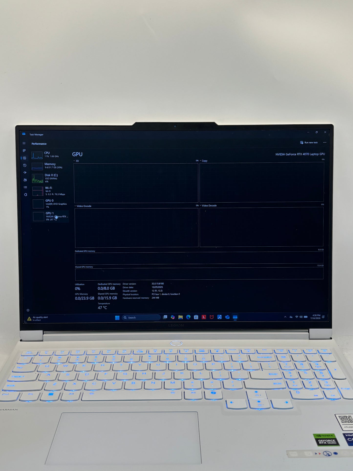 Lenovo Legion 7i 16” Core i9-14900HX, 32GB, 1TB SSD, RTX 4070, White Excellent Condition