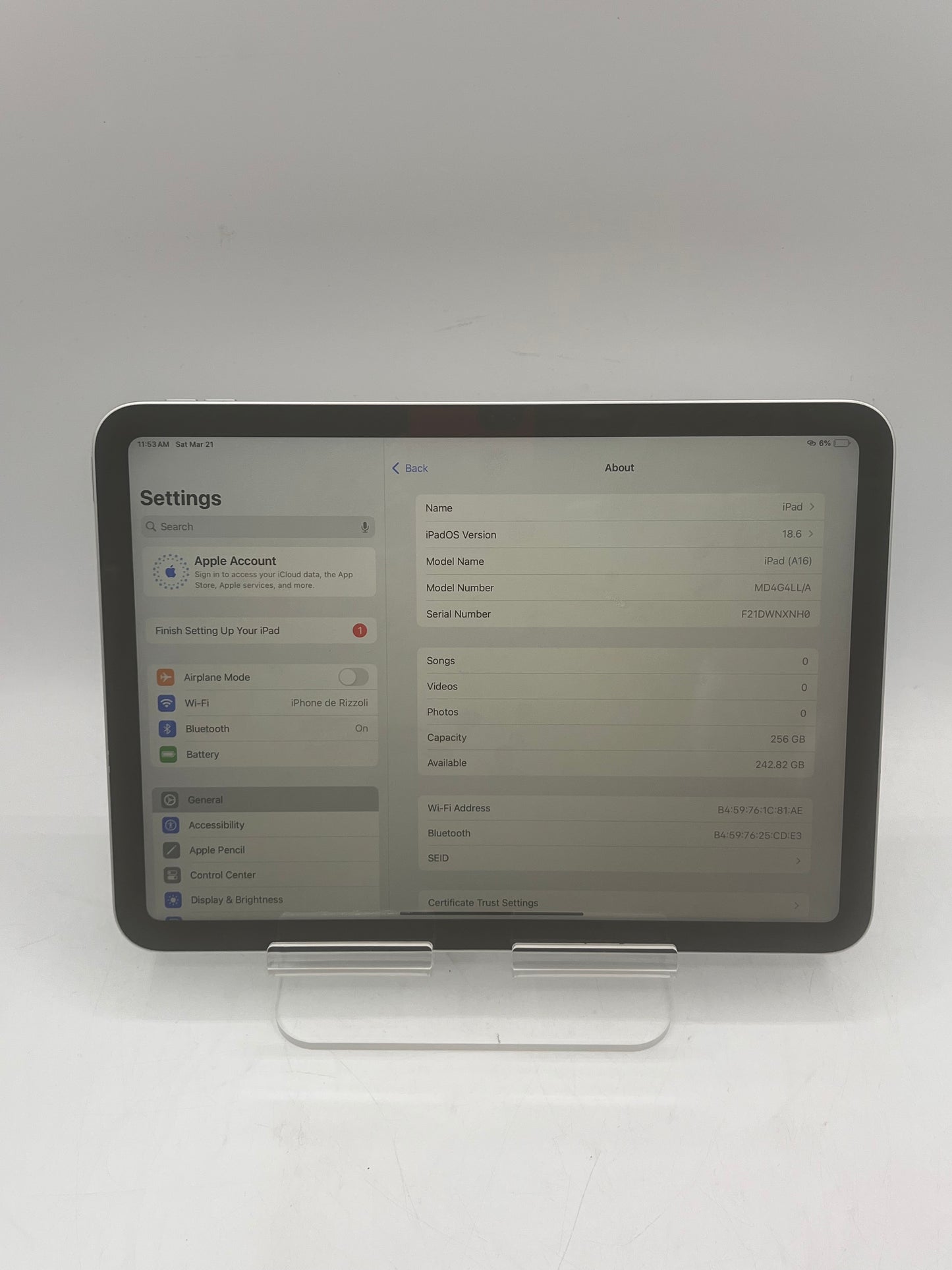 WiFi Only Apple iPad 11" (A16) 256GB Silver MD4G4LL/A Free Shipping