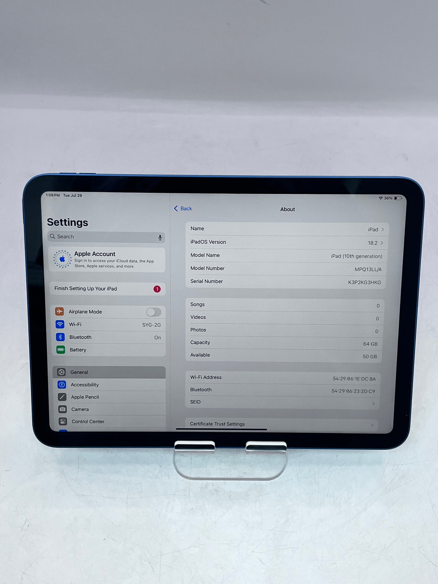 Apple iPad 10th Generation A2696 MPQ13LL/A (2022) 64GB Wi-Fi - Blue