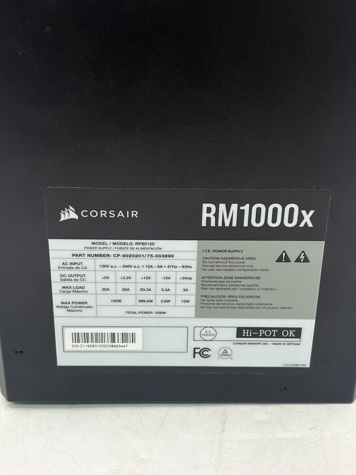 CORSAIR RM1000x 1000W ATX Modular Power Supply Unit PSU - Black
