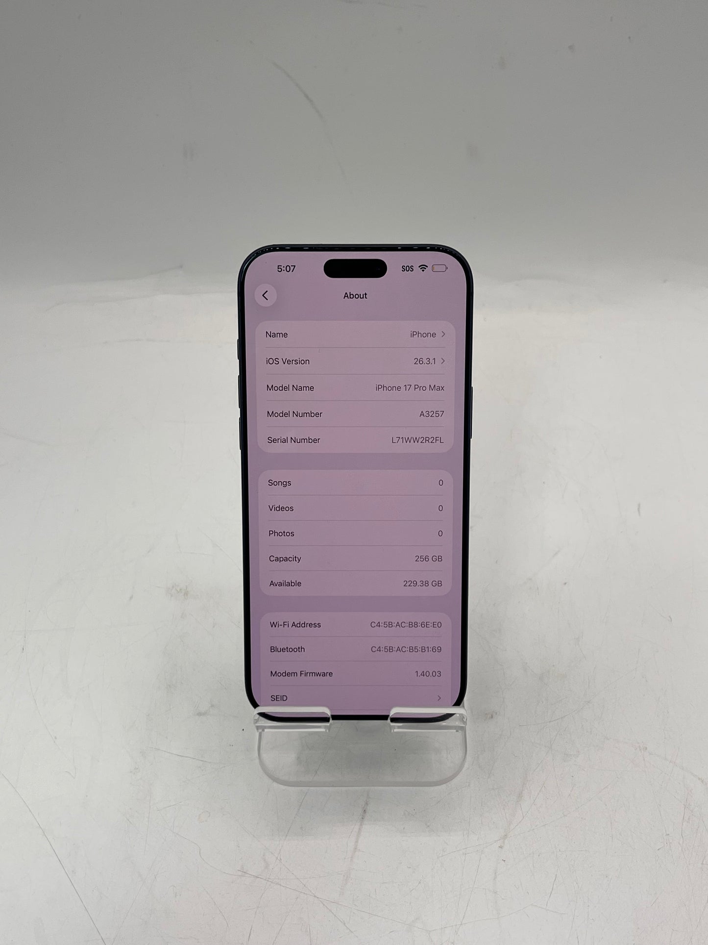 WiFi Only Apple iPhone 17 Pro Max MFXJ4LL/A A3257 256GB - BH 100% READ