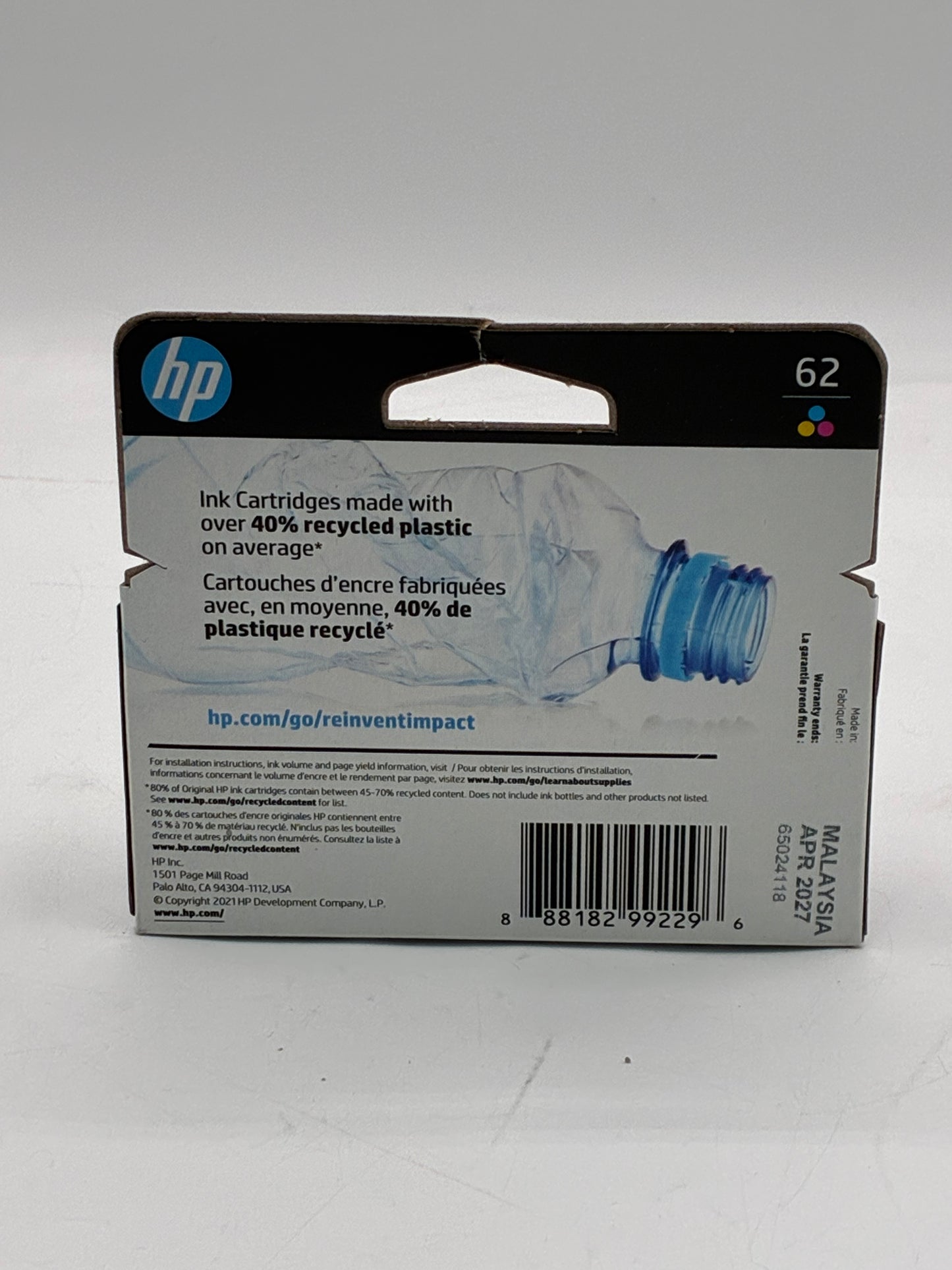 HP 62 Tri Color Multi-Colored Printer Ink - New In Box