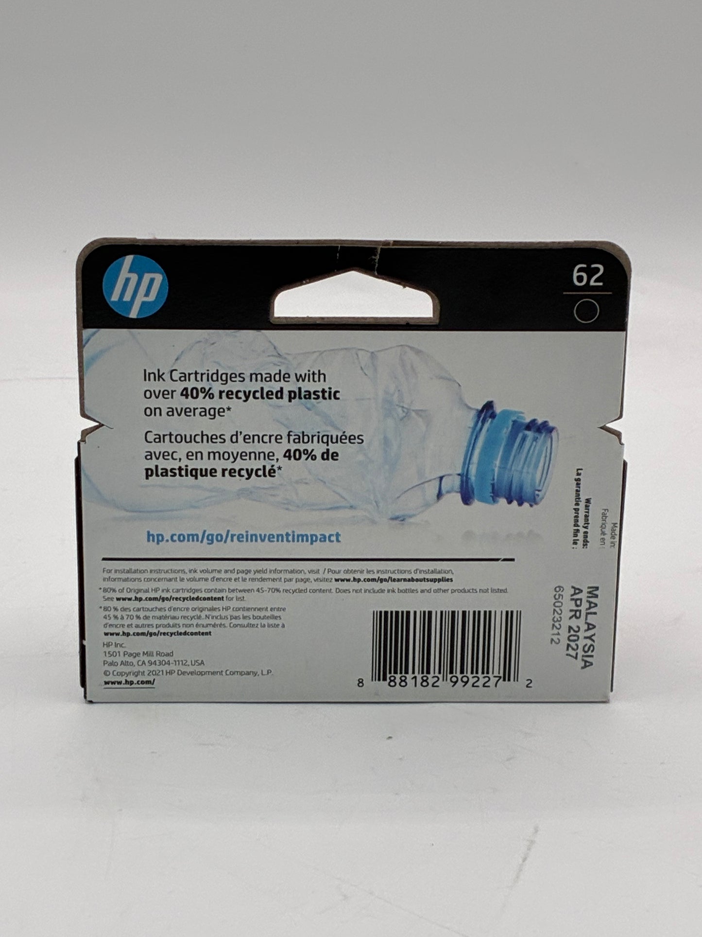 HP 62 Black Printer Toner Ink Cartridge - New In Box