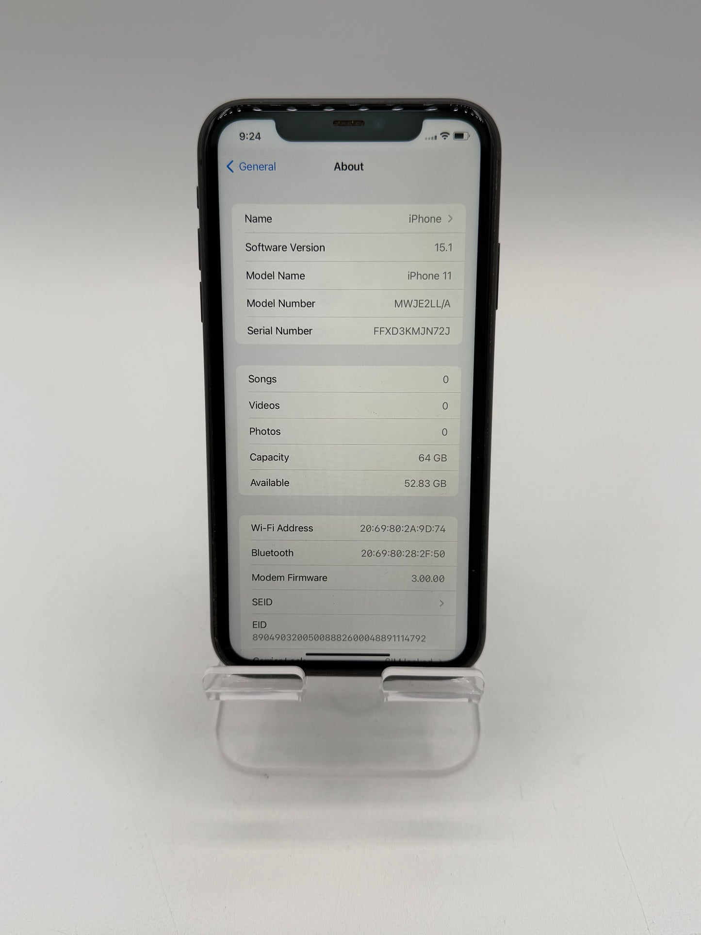 Wi-Fi Only Apple iPhone 11 64GB Black A2111 MWJE2LL/A 85% Battery Health