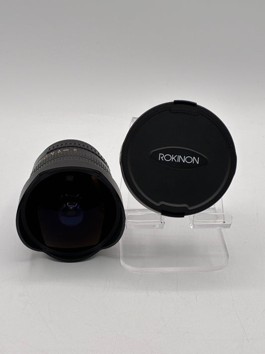 Rokinon 8mm F3.5 Fisheye Black Lens with Caps and Case - Tested - For Nikon F