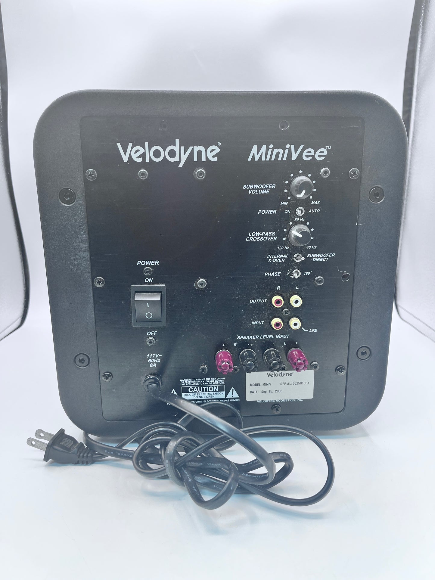 Velodyne MiniVee MINIV 8" Subwoofer Powerful 1,000-Watts Black PARTS ONLY