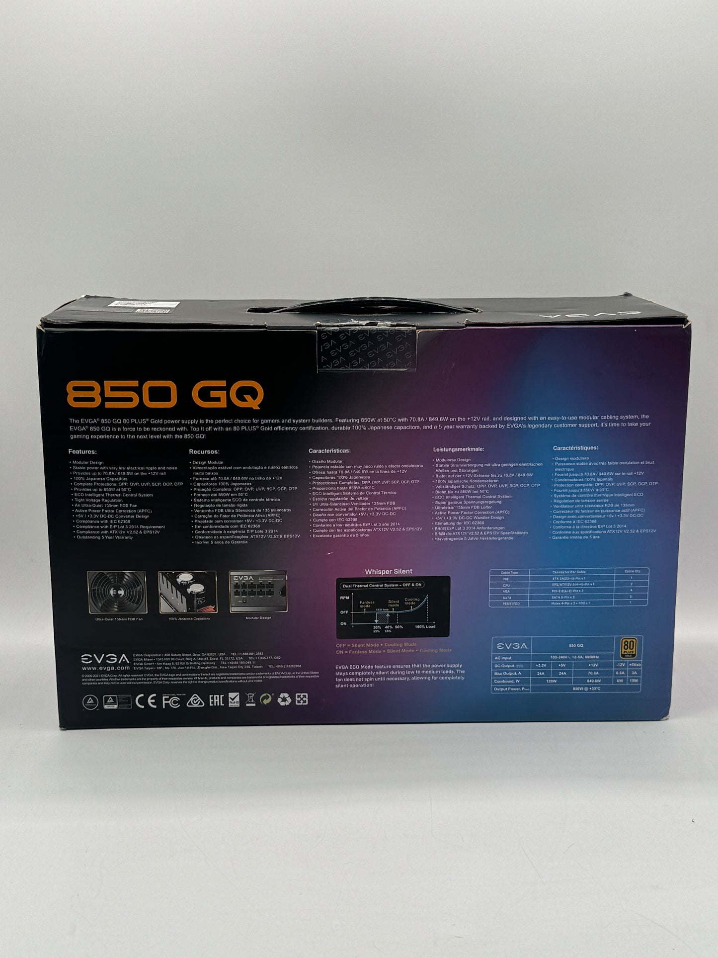 EVGA 850W Gold Power Supply Black New Open Box