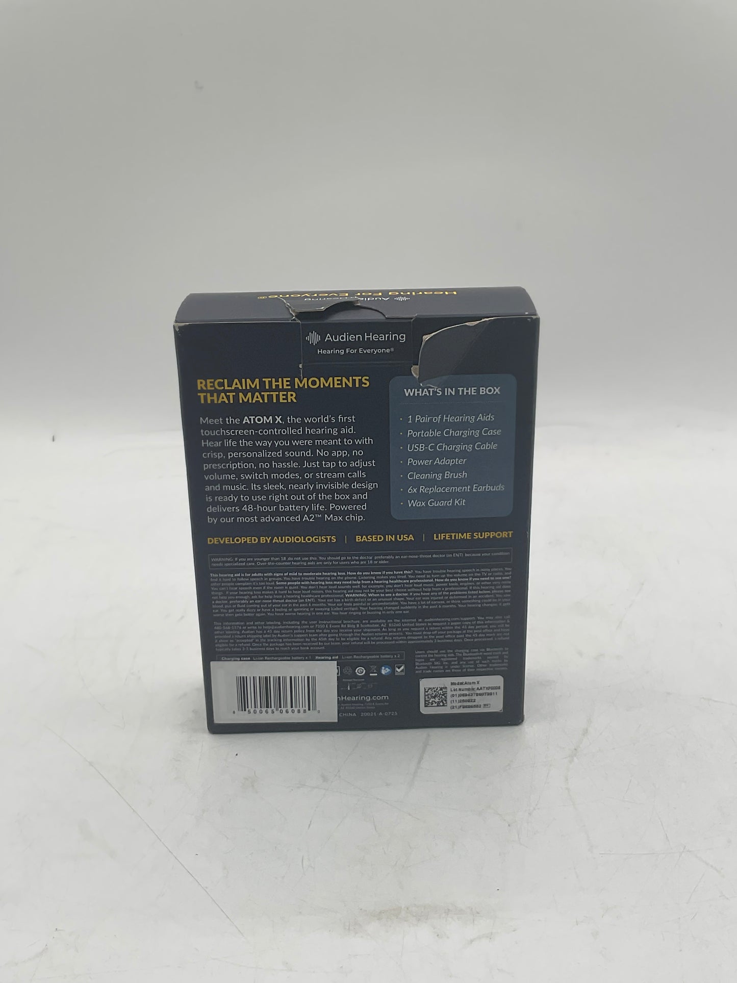 Audien ATOM X Wireless Rechargeable OTC Hearing Aids TOUCH SCREEN