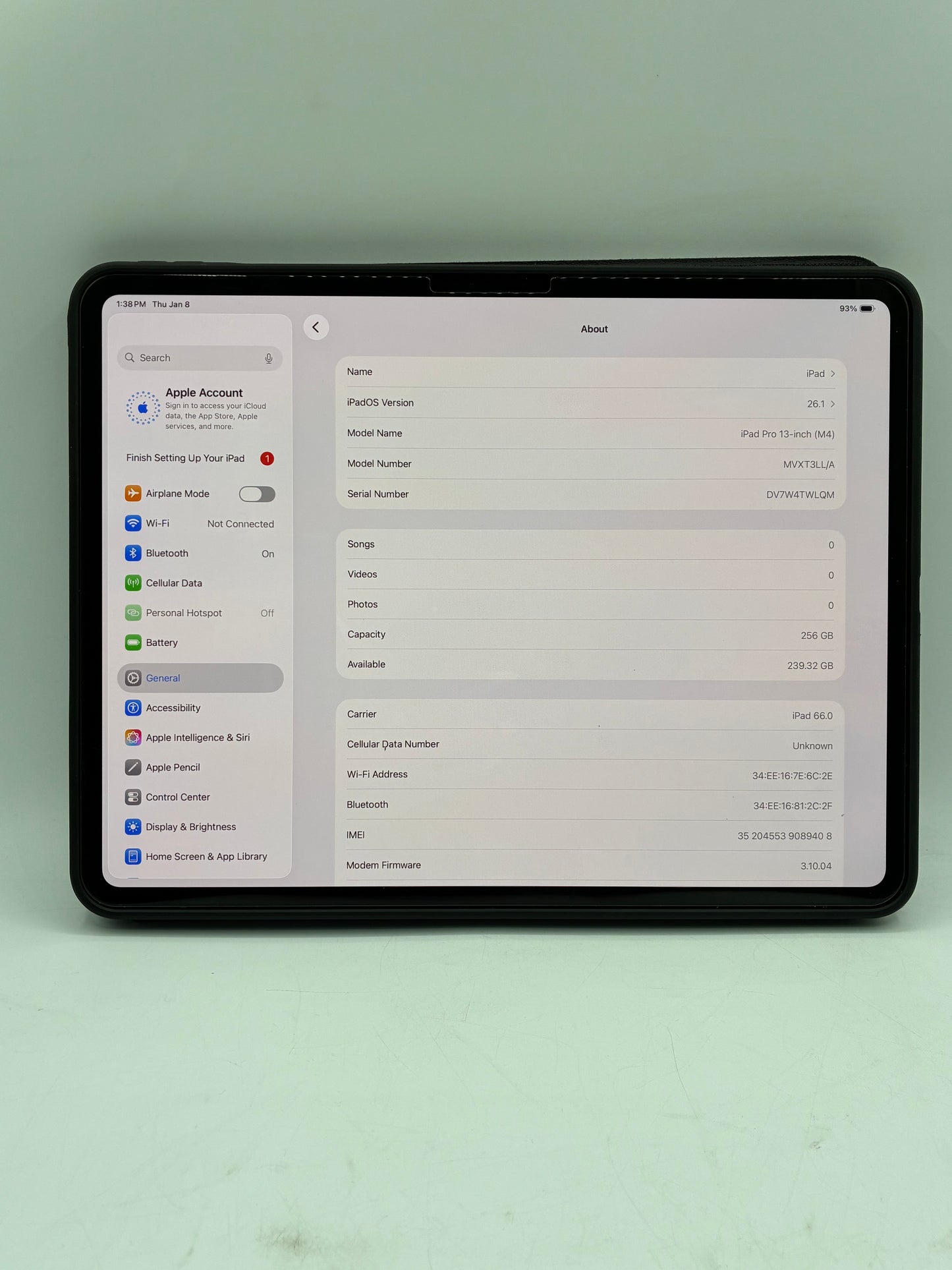 Unlocked Apple iPad Pro 13" M4 256GB Wi-Fi + LTE A2926 MVXT3LL/A Silver 97% BH