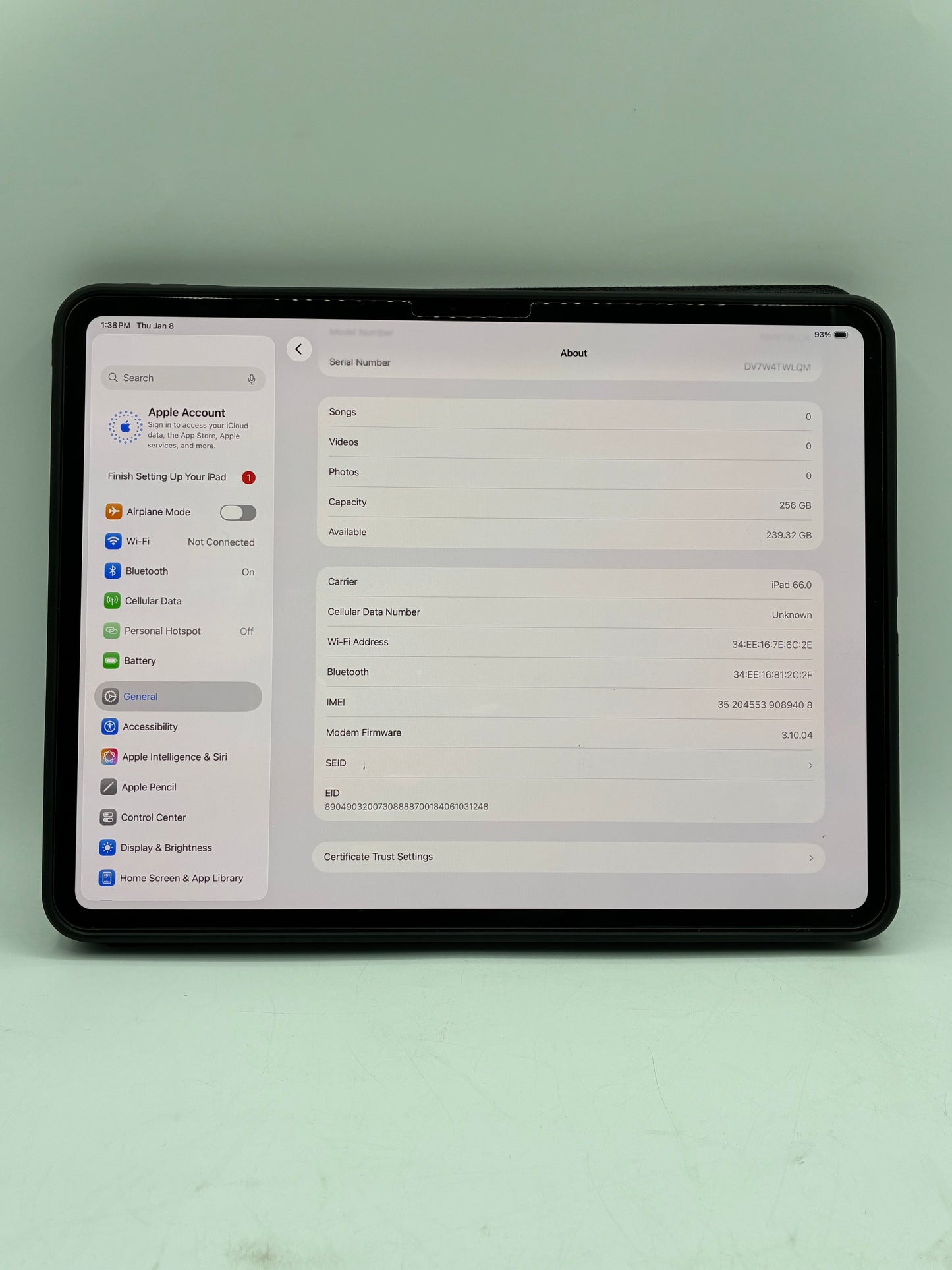 Unlocked Apple iPad Pro 13" M4 256GB Wi-Fi + LTE A2926 MVXT3LL/A Silver 97% BH