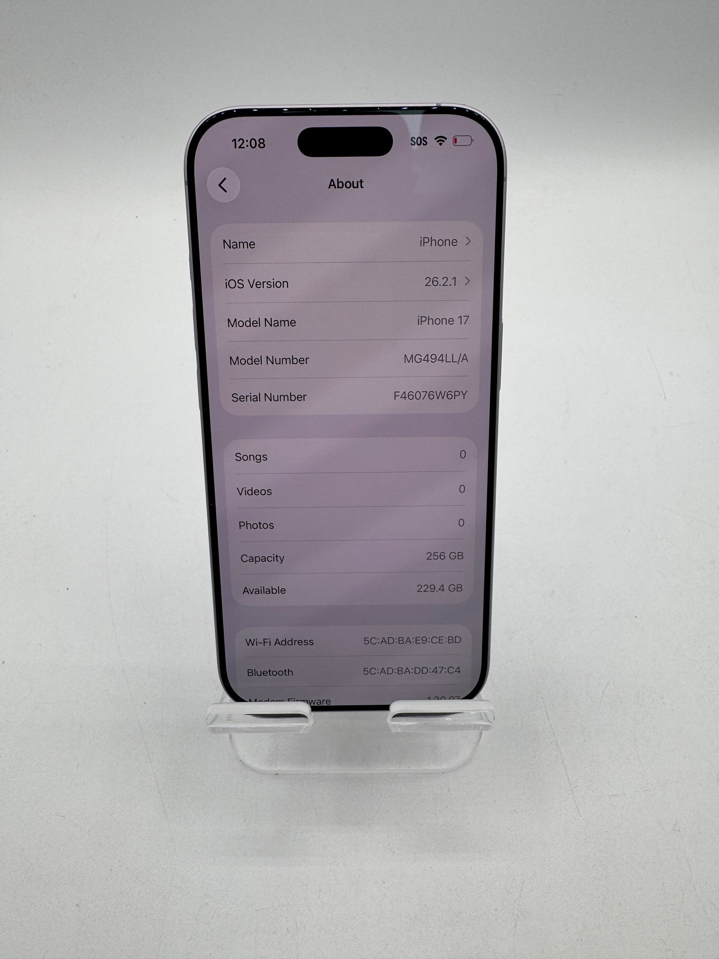 Apple iPhone 17 256GB Lavender A3258 MG494LL/A Battery Health 100% T-MOBILE Only
