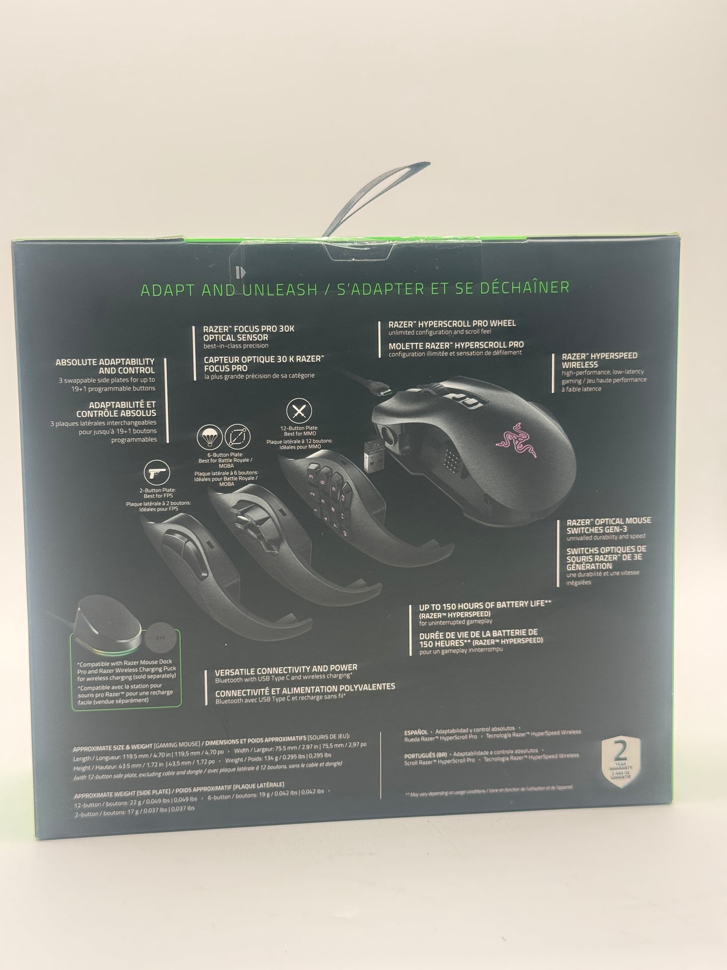 New Razer Naga V2 Pro Wireless MMO Gaming Mouse RZ01-0440 Free Shipping
