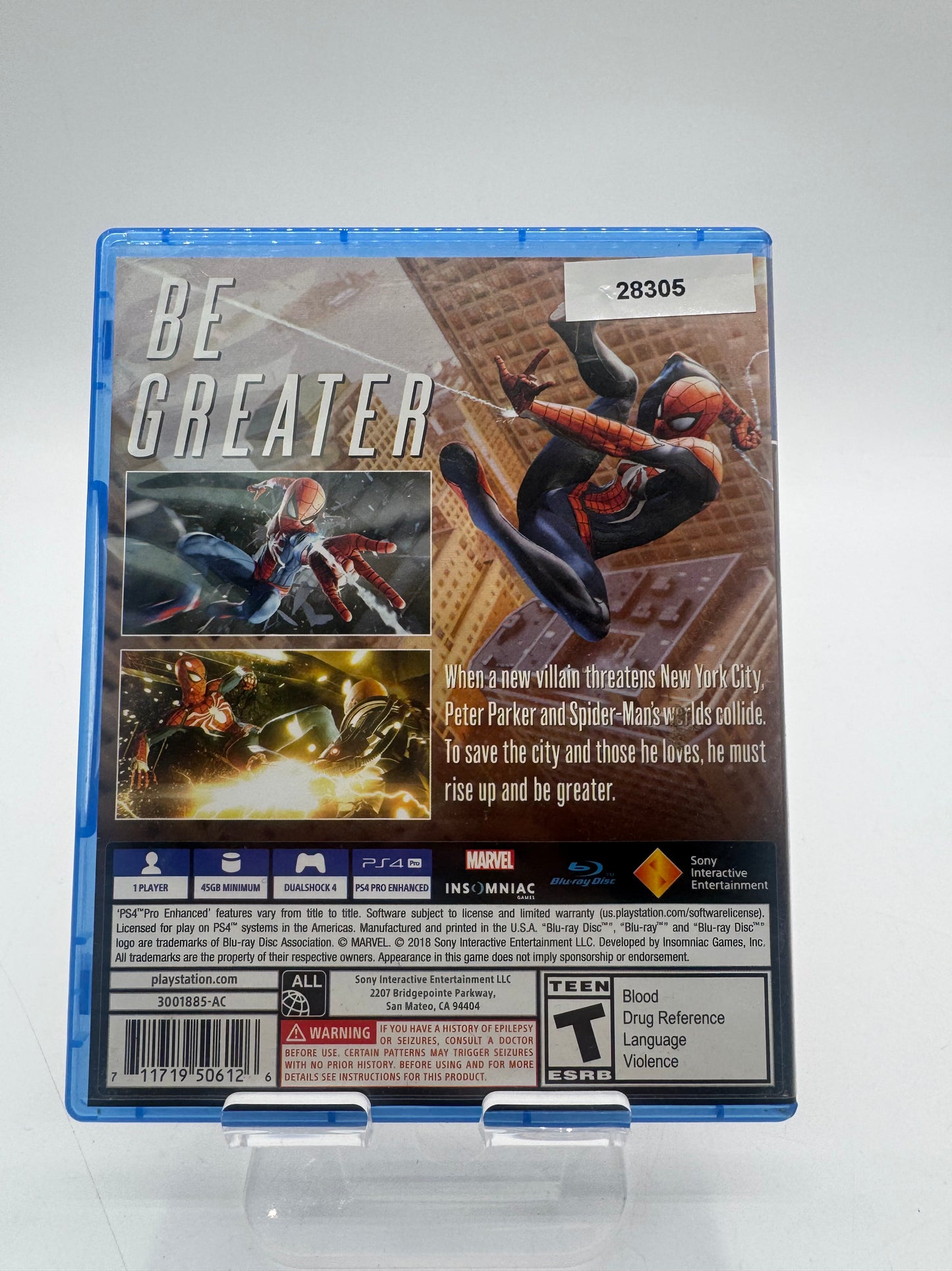 Playstation 4 Marvel Spiderman Game With Box and Serial 711719506126 - FREE SHIPPING
