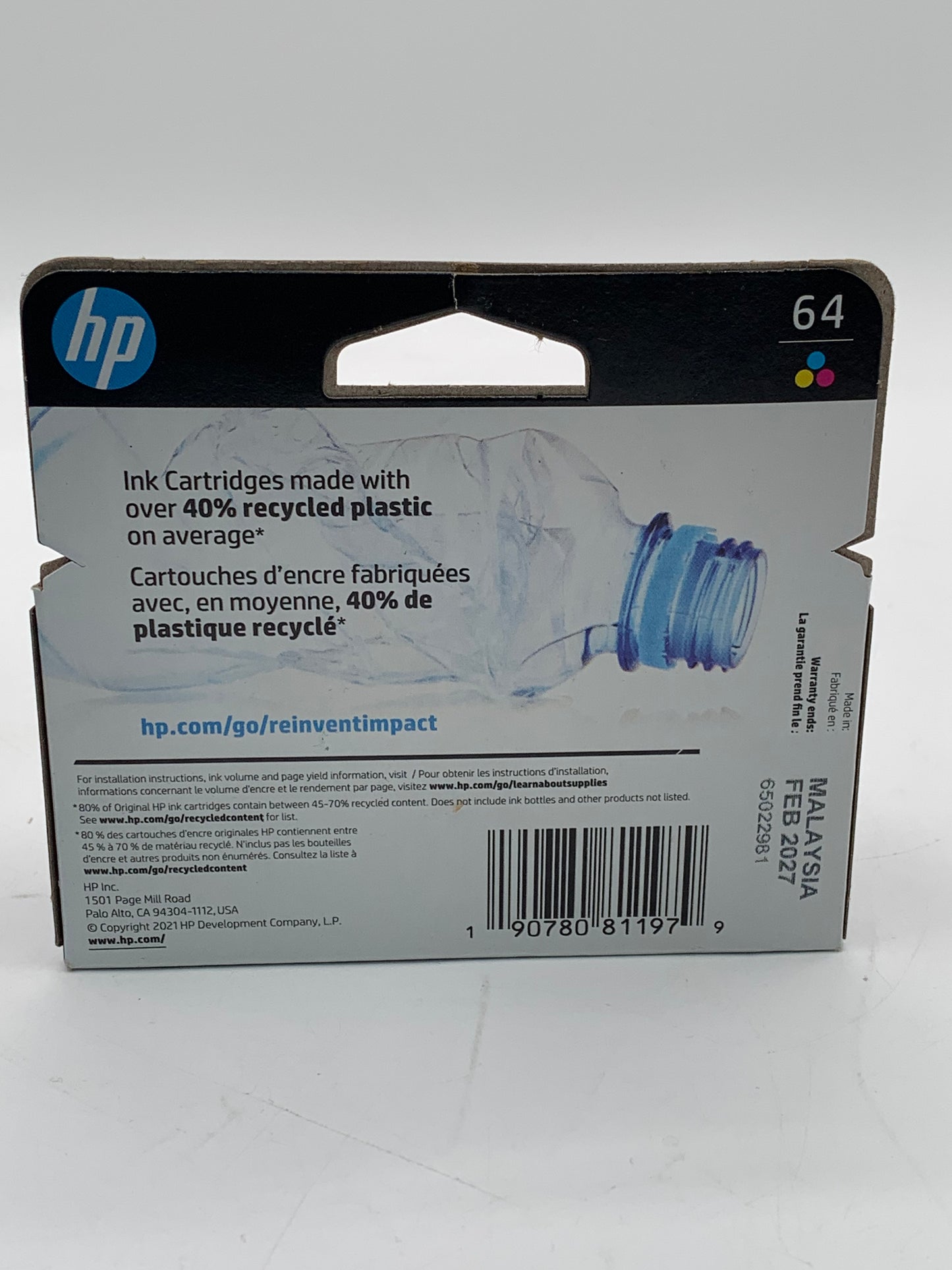 HP 64 Tri-Color Ink Cartridge Multi-Colored - New In Box