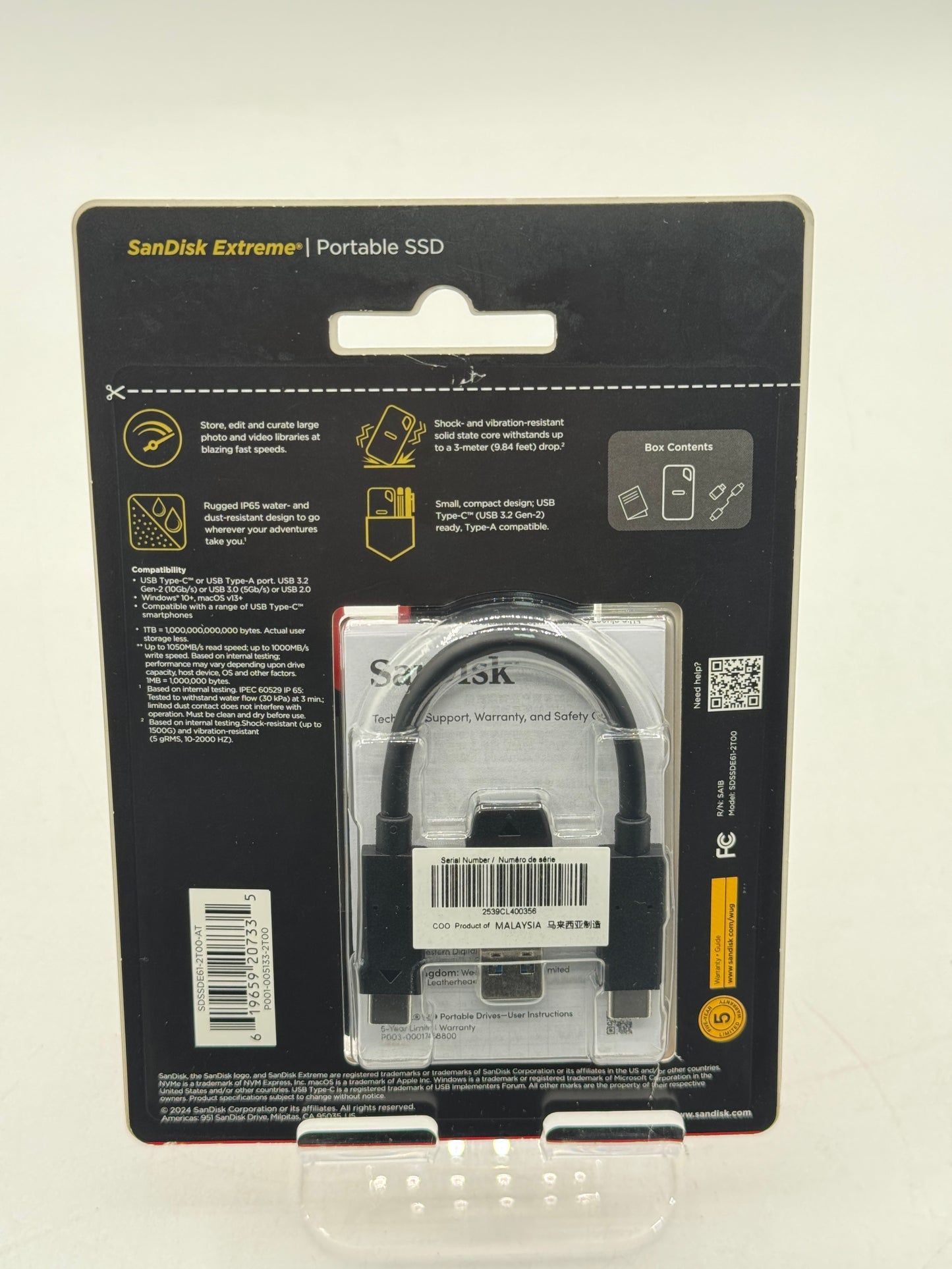New SanDisk Extreme Portable 2TB USB-C SSD SDSSDE51-2T00-AW25 Free Shipping