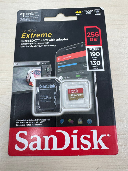 SanDisk Extreme 256GB microSDXC Card UHS-I U3 V30 190MB/s SDSQXAV-256G-GN6MN