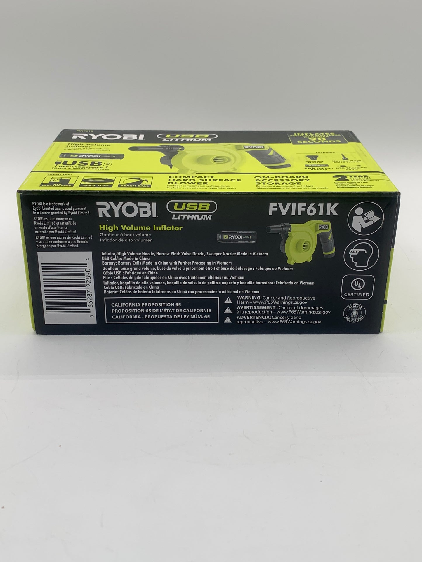 Ryobi High Volume Inflator Green - New In Box - FVIF61K