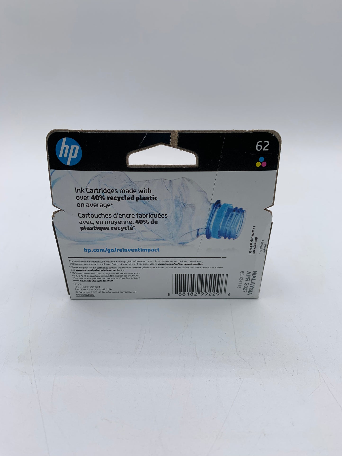 Genuine HP 62 Tri-Color Ink Cartridge exp Apr 2027 - New In Box