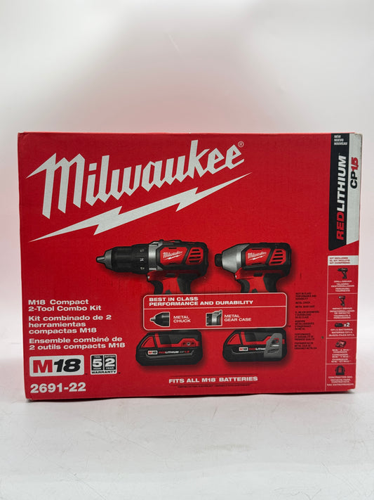 Milwaukee M18 2691-22 Drill/Driver & Impact Kit, 2 Batteries, Charger, Li-Ion