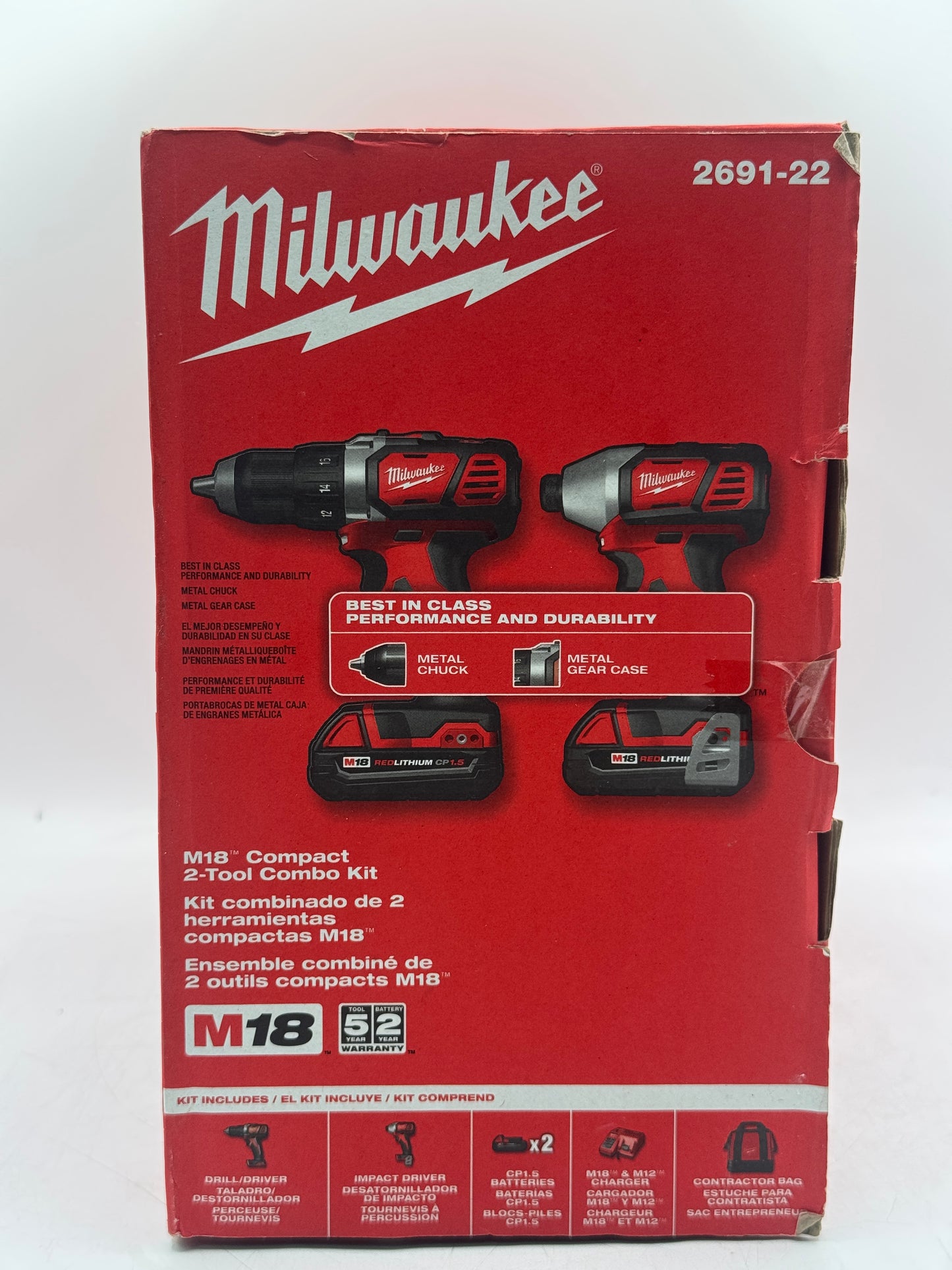Milwaukee M18 2691-22 Drill/Driver & Impact Kit, 2 Batteries, Charger, Li-Ion