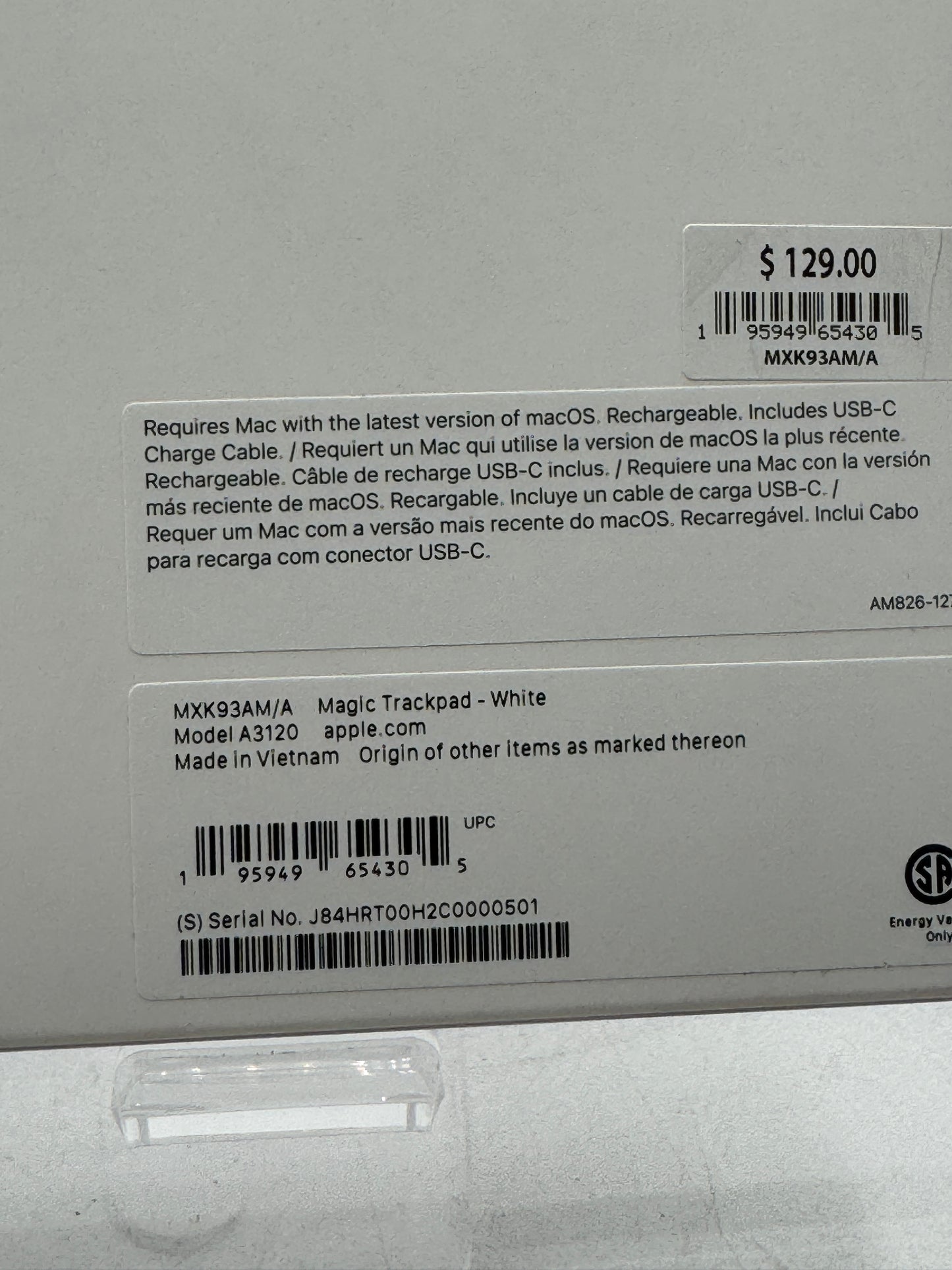 Apple Magic TrackPad White USB-C A3120 MXK93AM/A New In Box Free Shipping