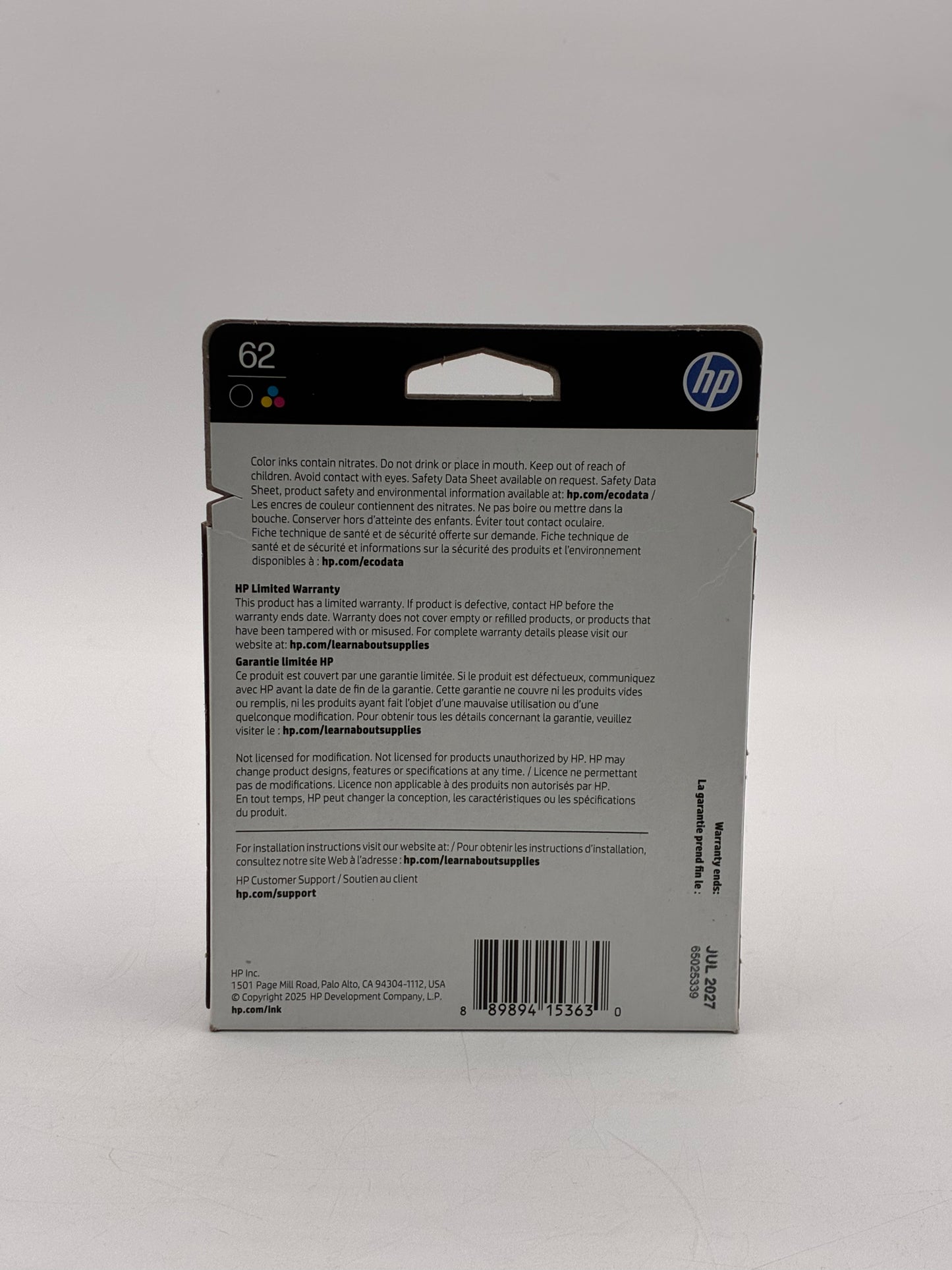 HP 62 Tri-color Ink Cartridge 2pk Black & Tri-Color - New In Box