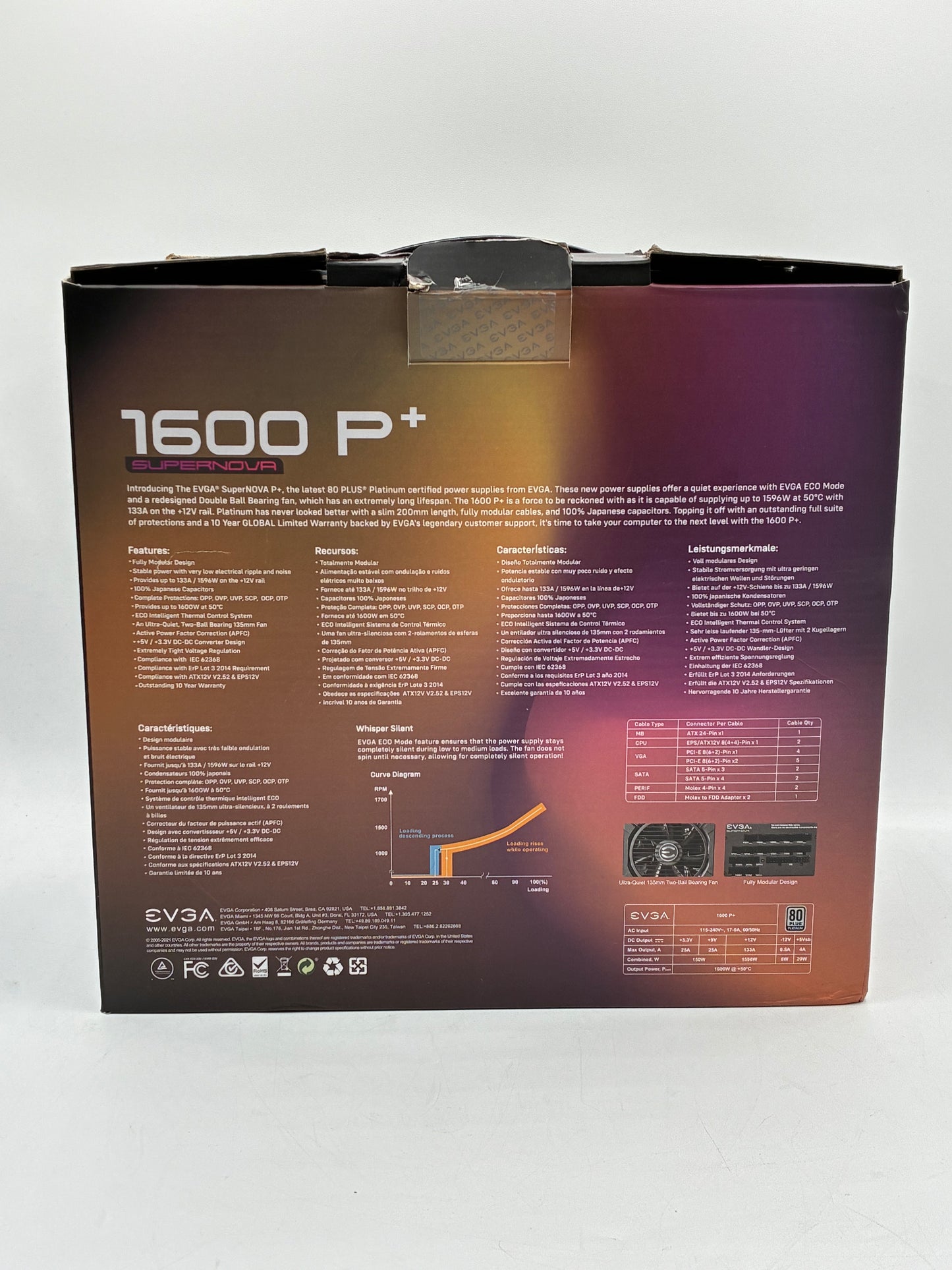EVGA Supernova 1600 P+ Platinum 1600W Power Supply - New Open Box