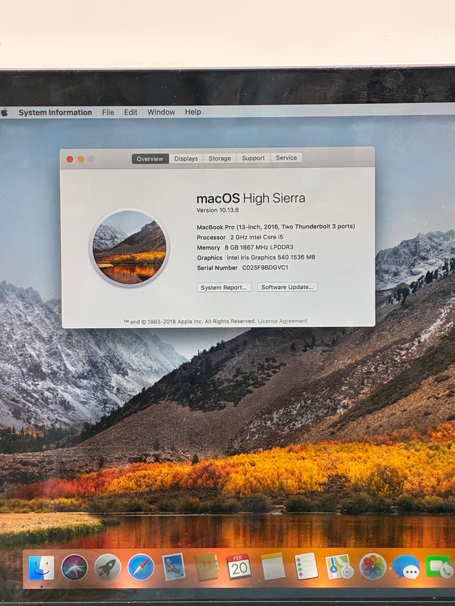 2016 Apple MacBook Pro 13" i5 2.3GHz 8GB 256GB A1708 (Two Thunderbolt 3 Ports) Space Gray